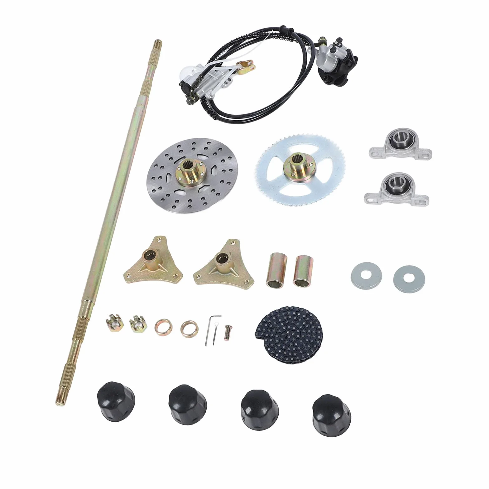 Sxhlseller Kit de Montaje de Eje Trasero Go Kart de 74 CM, Kit de Eje Vivo de Metal con Componentes de Freno y Cadena para Quads ATV de 50, 70 y 90