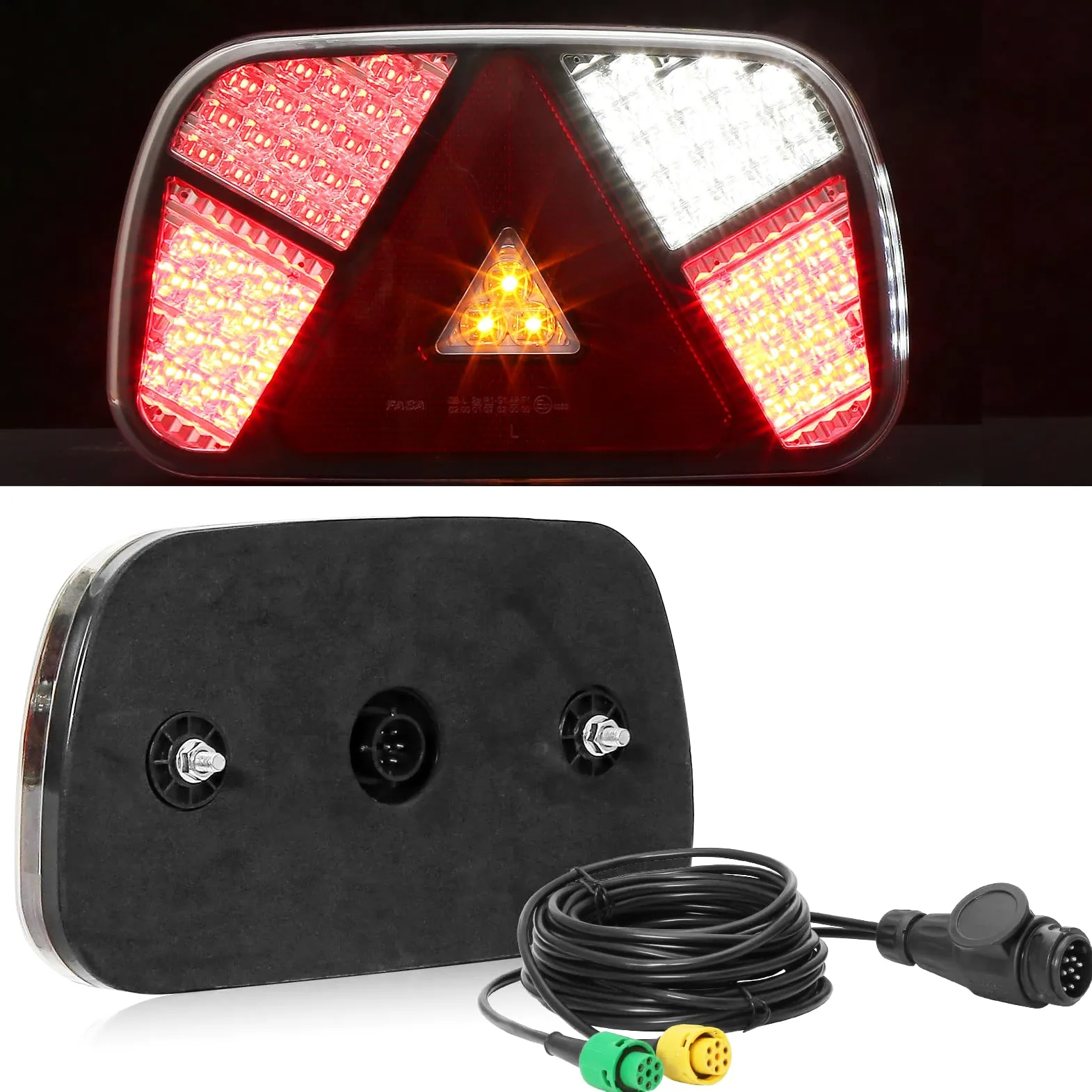 Pilotos Led Remolque 12V 24V, 7Funciones Luces Remolque Traseras con Cable 4m Precableada Enchufe 13pines con Conexión De Bayoneta de 2x6pines, Juego Luces Traseras Remolque Homologados