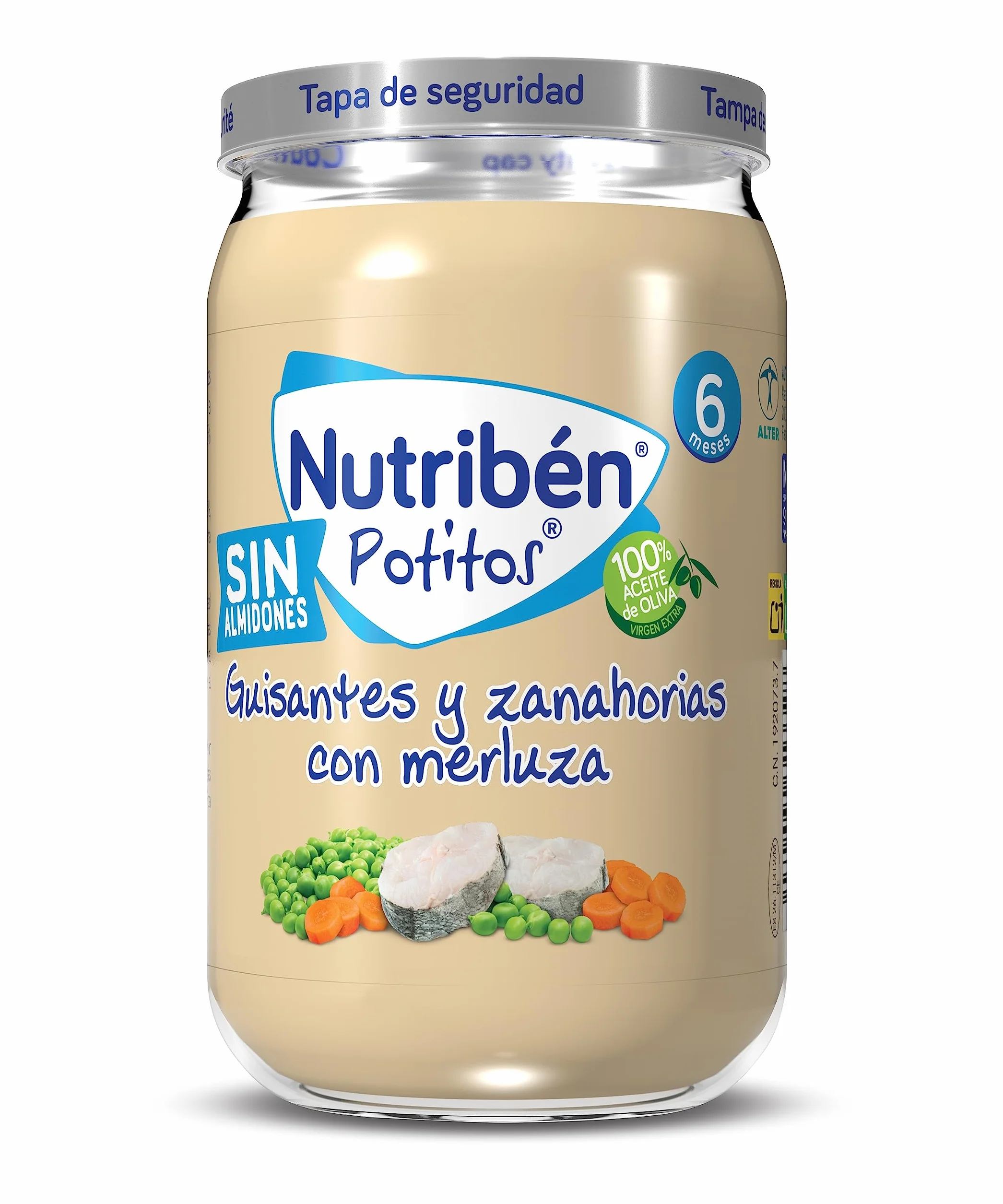 Nutribén Potitos de Guisantes y Zanahorias con Merluza Pack 6 x 235 g Desde 6 Meses