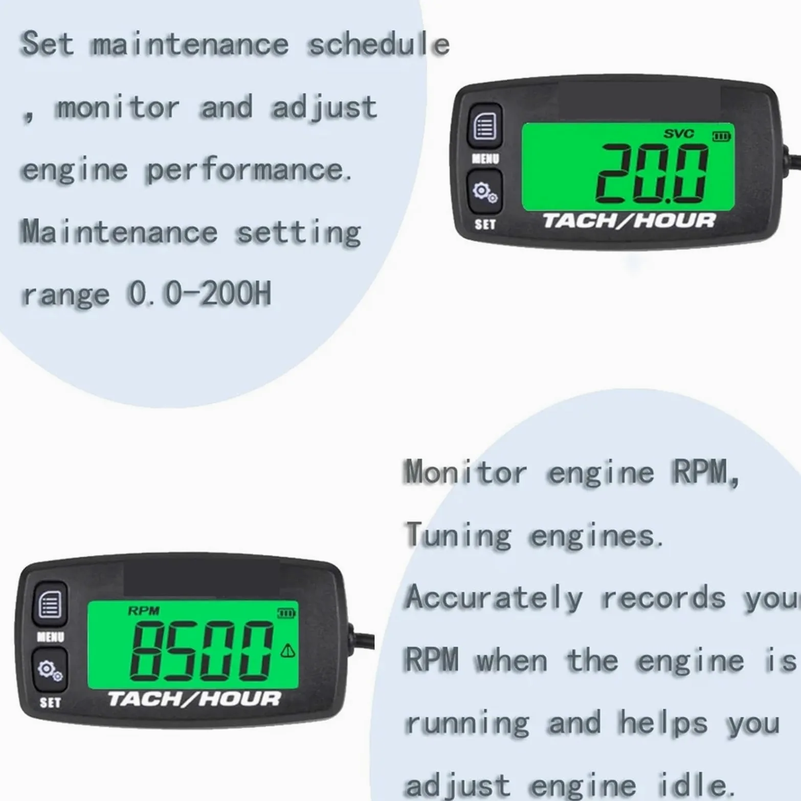 Tacómetro Digital, Medición De RPM, Tacómetro Motor Pequeño, Contador Horario Digital, Monitoreo Horas para Motocicleta, Motosierra, Avión Ultraligero,Pantalla LCD