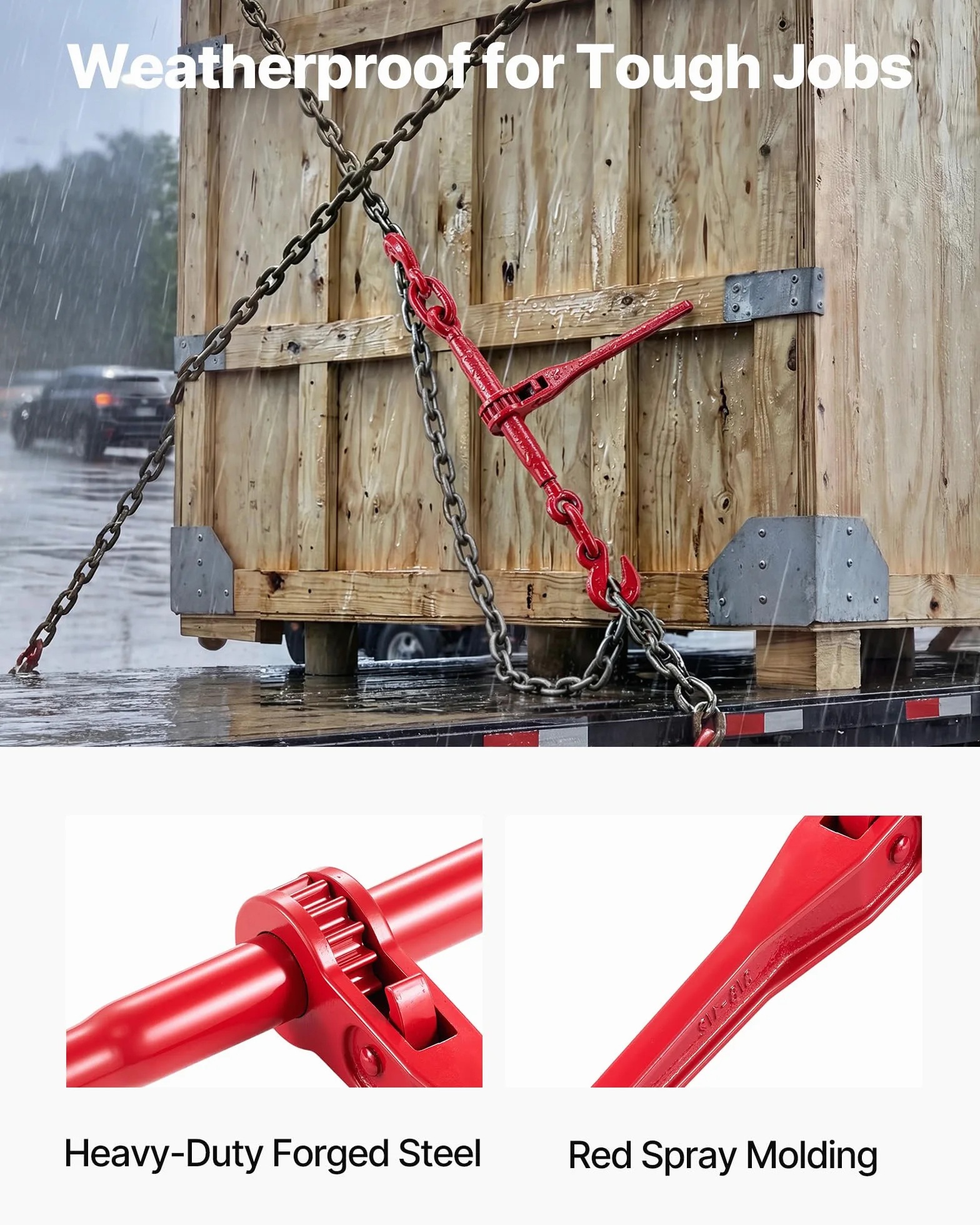 VEVOR Carpetas con Trinquete 10-13 mm Carga de Trabajo Segura de 4,18 T Ganchos G70 y Longitud Ajustable para Cadenas Amarre de Carga para Industria, Transporte, Remolque, 2 Piezas, Rojo