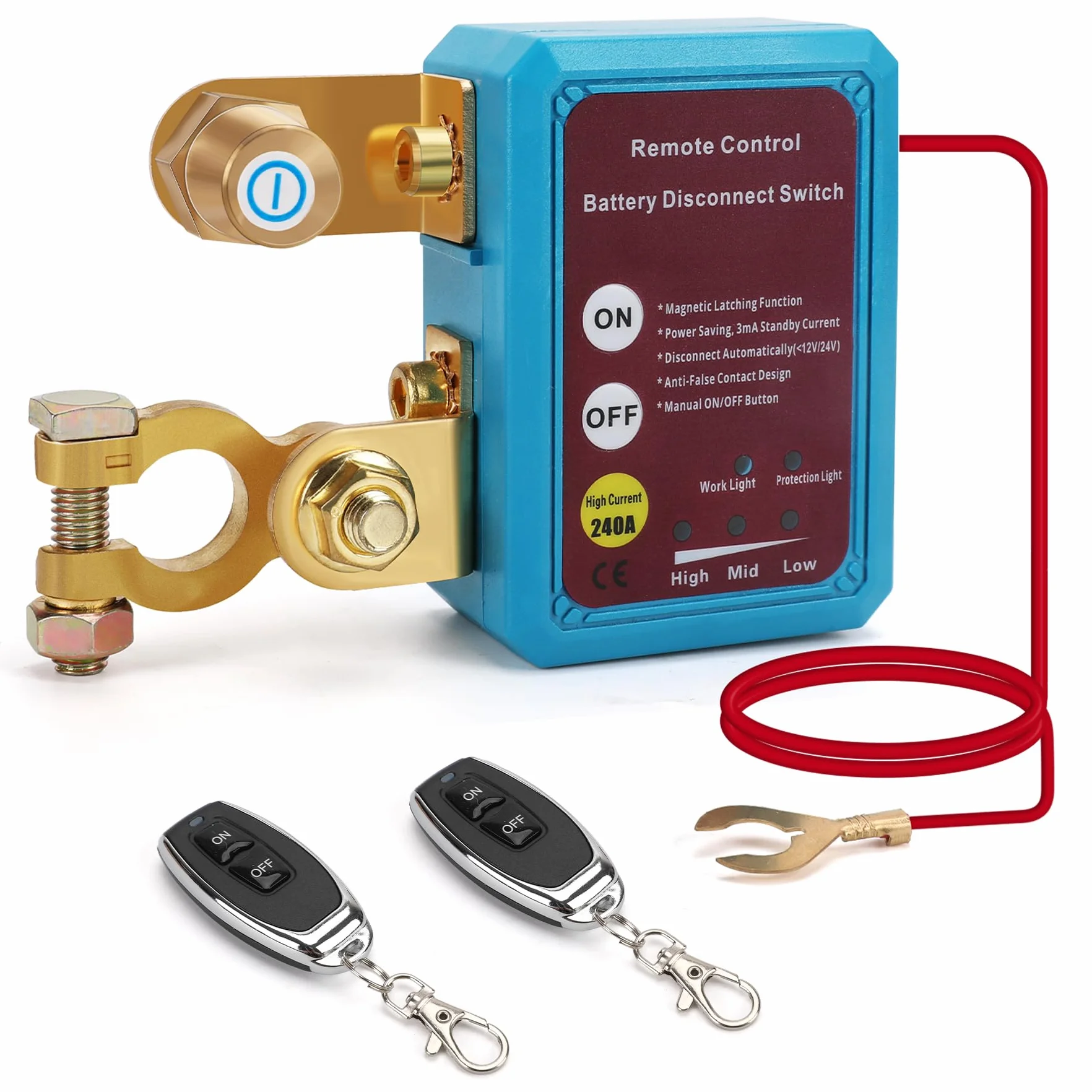 12V Desconectador de Bateria Coche con Control Remoto, Corta Corriente Bateria 12V Coche 240A Interruptor Bateria Coche, Desconectador Bateria Automática Para Moto Camión Barco Antirrobo