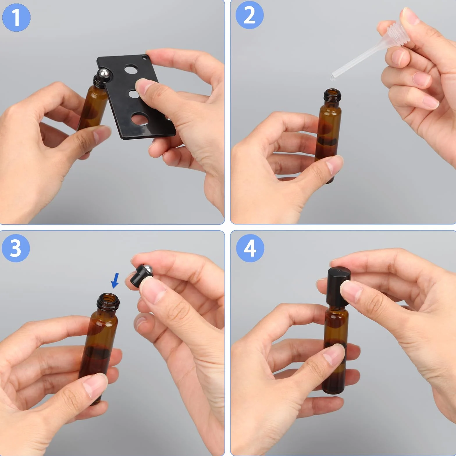Botellas de Cristal Enrollables 10 ml para Aceite Esencial con Bola de Acero Inoxidable