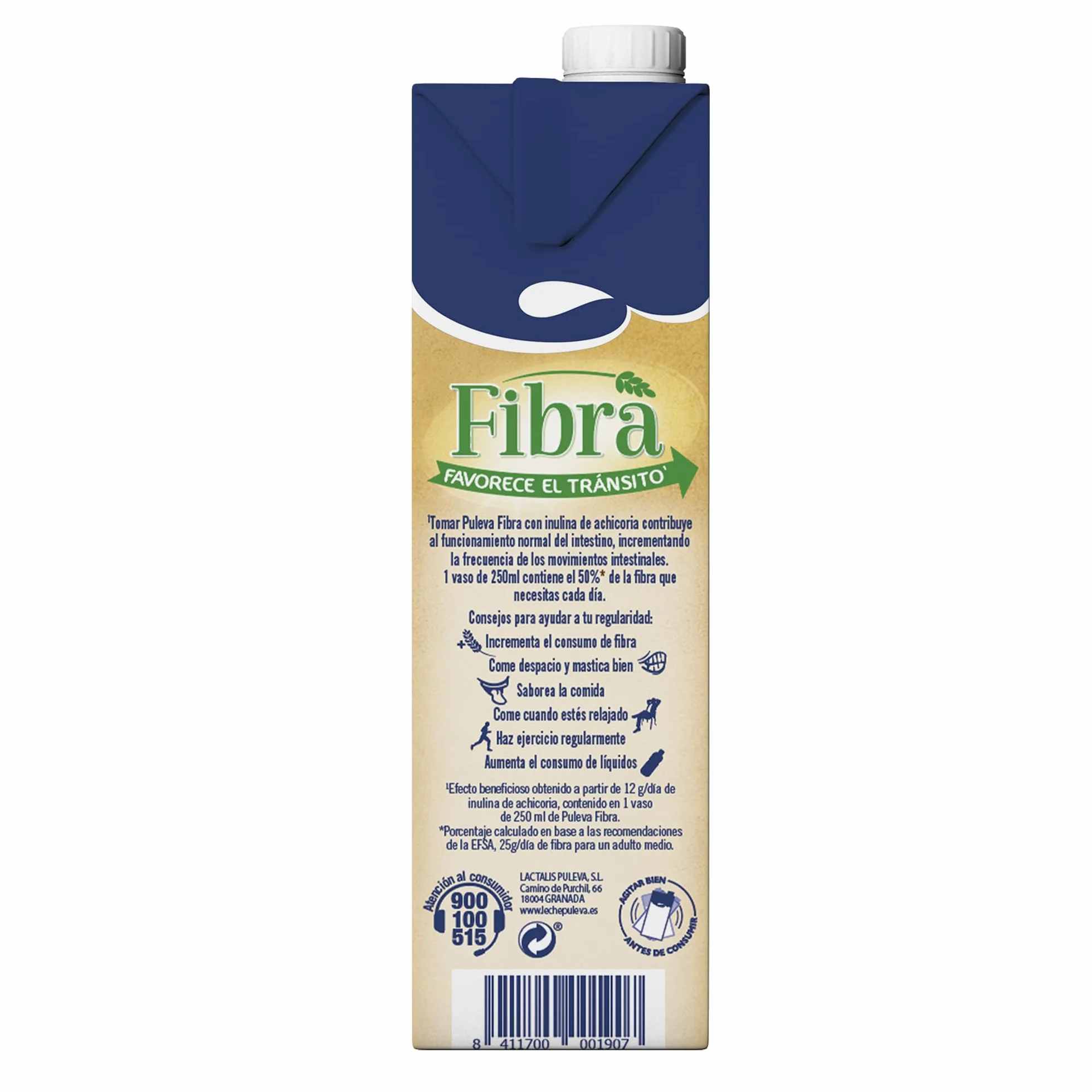 Puleva Leche con Fibra de Achicoria y Avena, Bebida Láctea, Pack 6 x 1 Litro