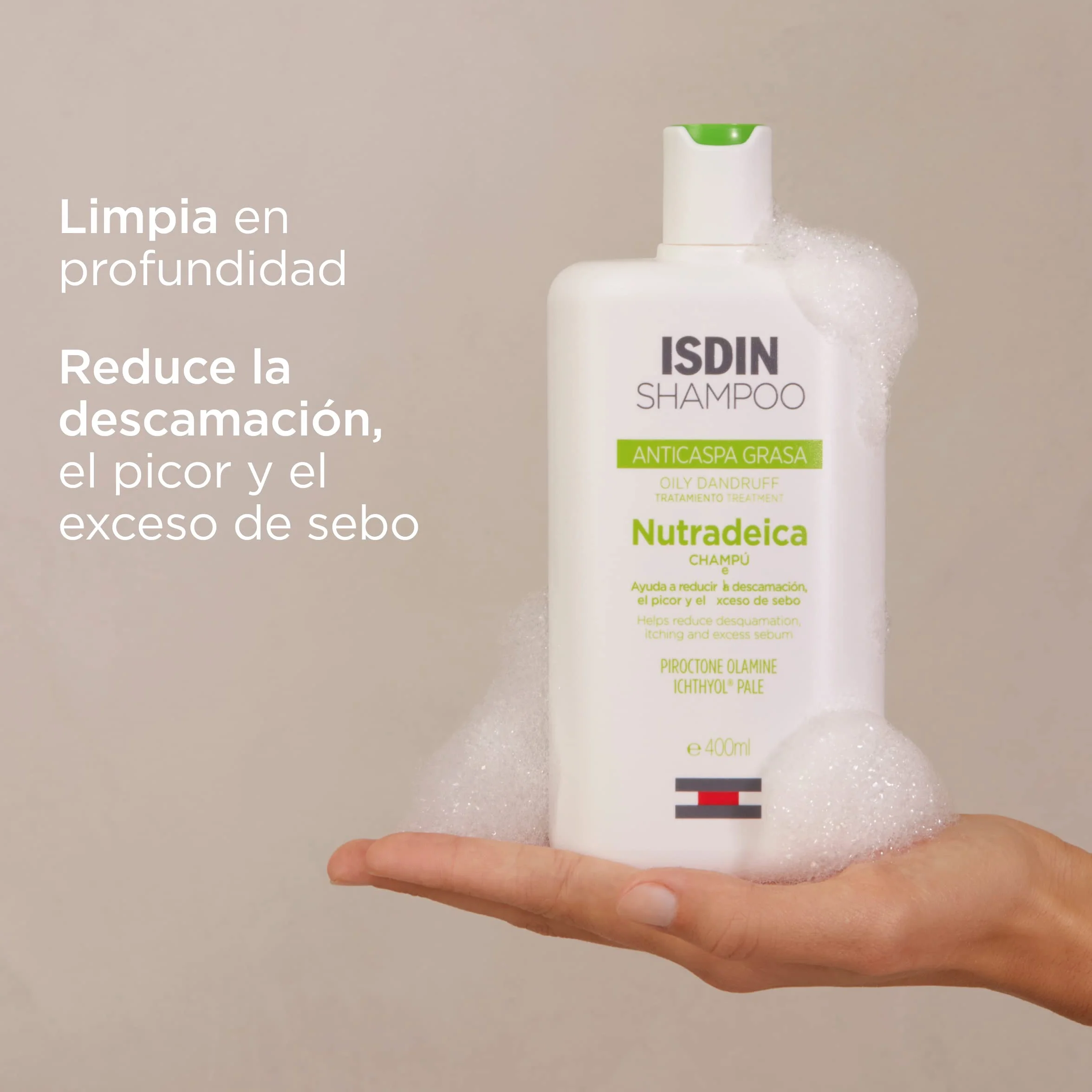 ISDIN Nutradeica Champú para Caspa Grasa, 400 ml
