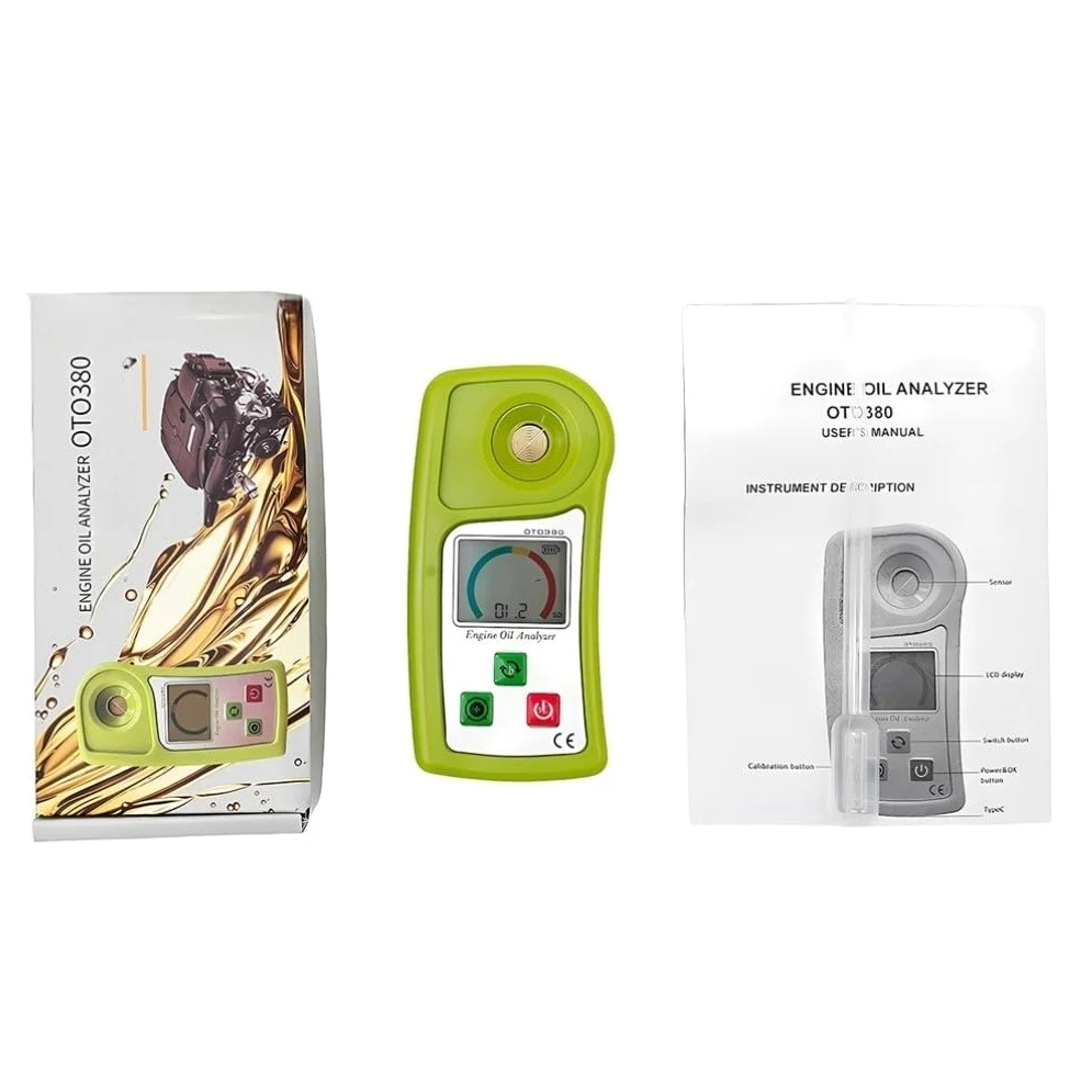 Analizador digital de aceite de motor OTO380 con pantalla LCD, sensor de precisión 0-90%, autocalibración, carga USB-C, apagado automático para combustible diésel y diagnóstico de vehículos