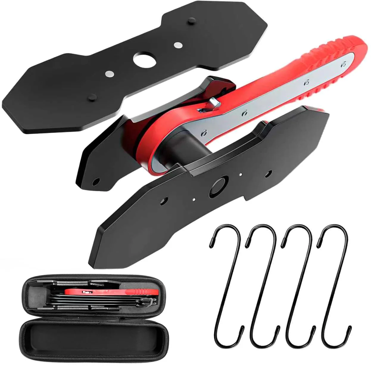 Kit de herramientas de compresión de pinza de freno, herramienta de compresor de pistón de pinza, prensa de pistón de trinquete de 360° con 4 ganchos y 2 placas de acero grandes para pinza de freno de