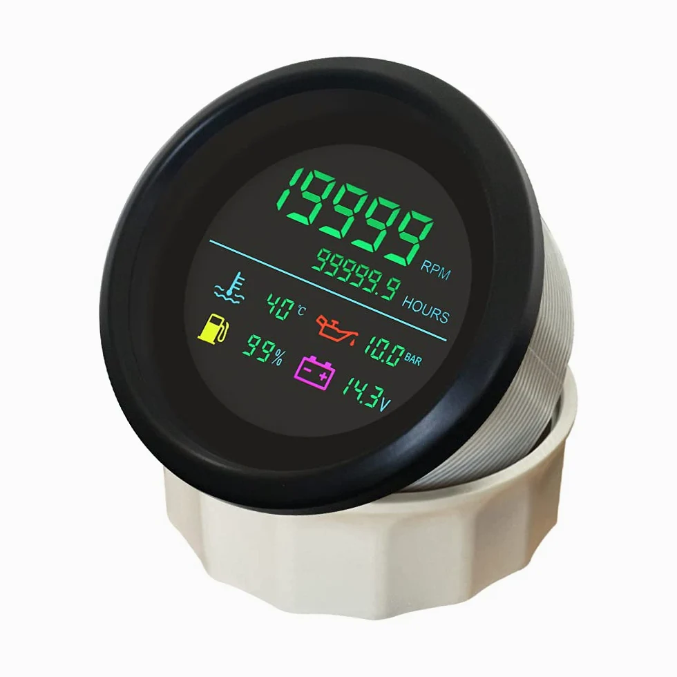 ELING Tacómetro digital de 85 mm, 0-19999 RPM horas de temperatura del agua, nivel de combustible de presión de aceite, voltios para coche, camión, moto, 12 V/24 V (negro y níquel)