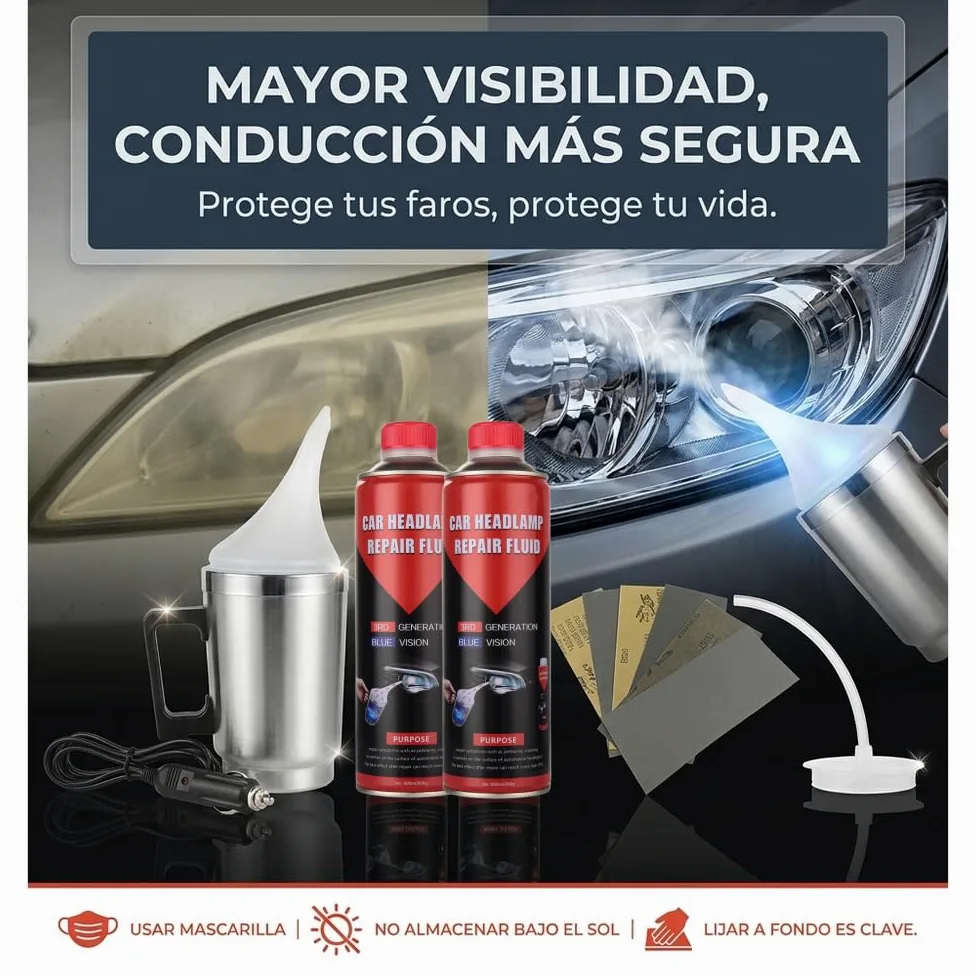 Kit de Pulido y Mantenimiento de Faros de Coche – Elimina Amarilleo y Arañazos Superficiales para Mayor Claridad y Visibilidad Vial