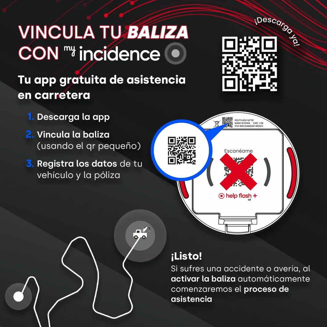 Luz de Emergencia V16 con Geolocalización, 290 candelas, Conectada DGT 3.0, Señal V-16 para Coches