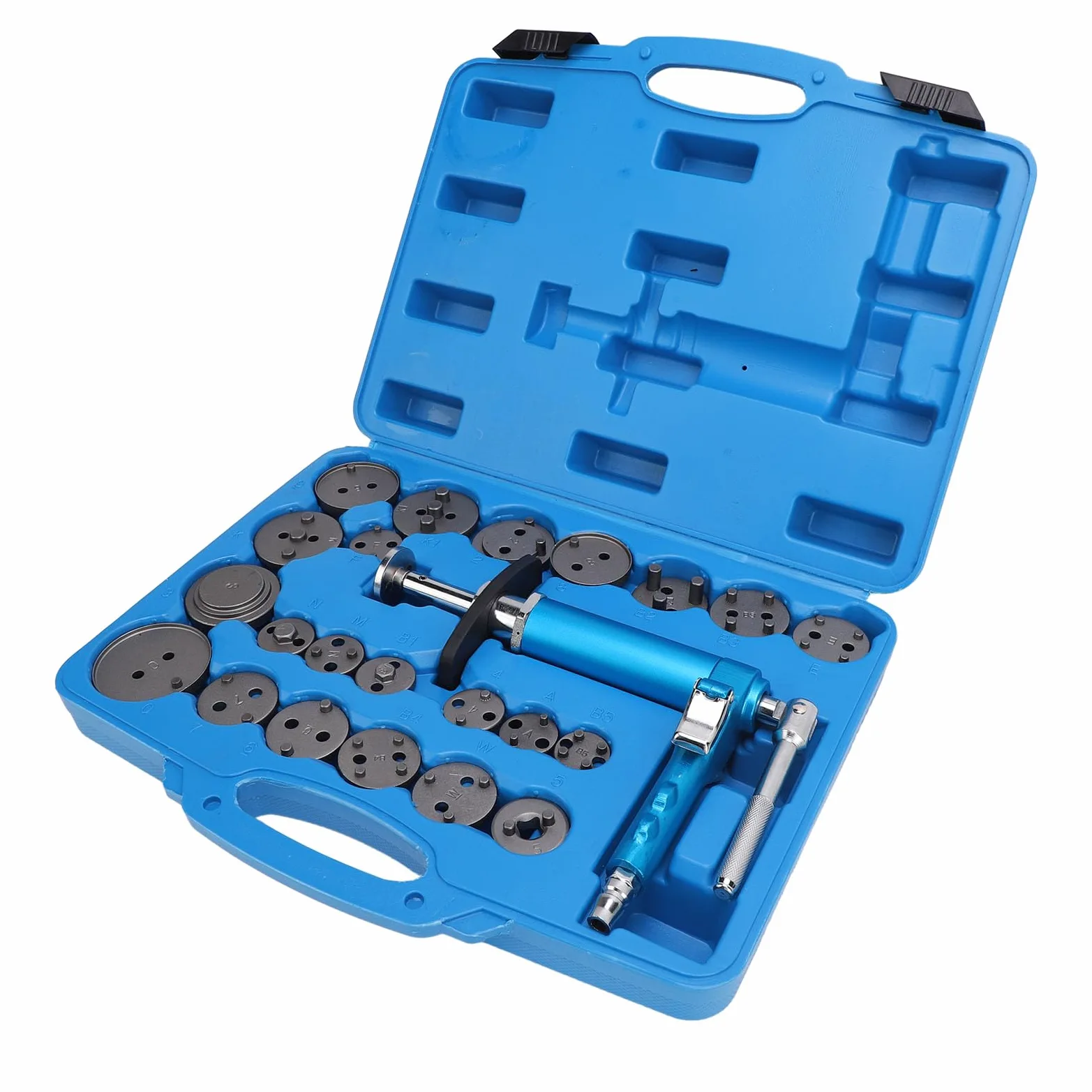 Dioche Rebobinado de Compresión, 24 Piezas, Herramienta de Pinza de Freno Neumática, Giratorio Profesional Universal, Juego de Herramientas de Retroceso de Pinza de Freno Motorizada, Kit Completo con