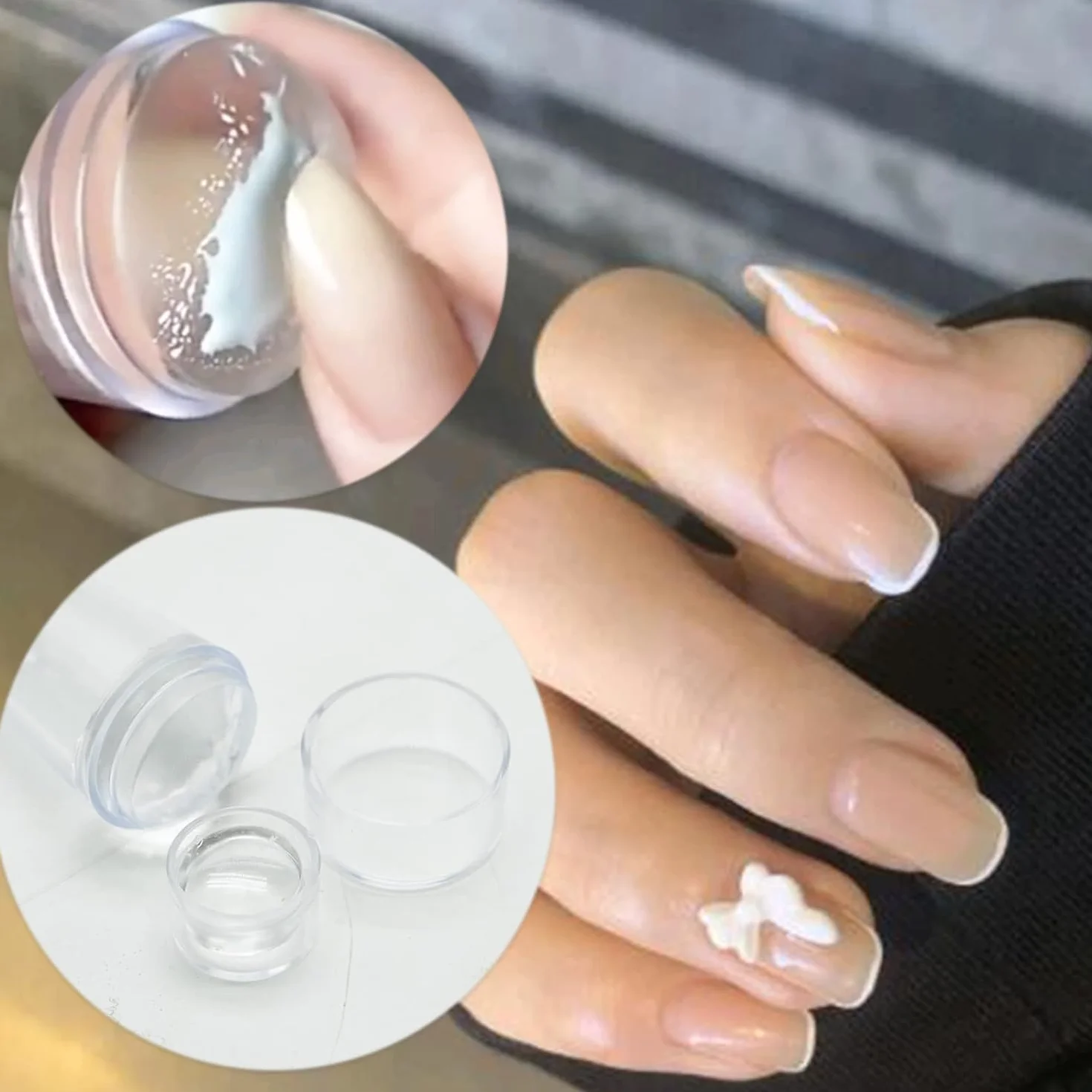 Sello de uñas transparente de silicona, doble cara, para estampación, manicura francesa DIY