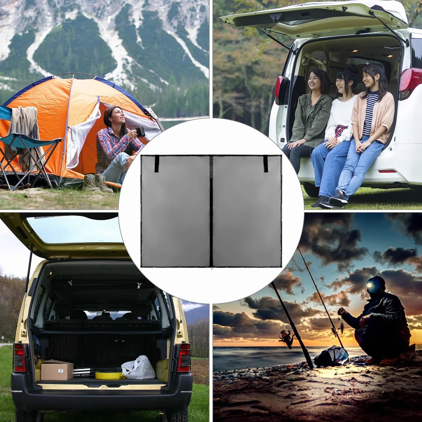 QWORK® mosquitera Furgoneta Camper, mosquitera para portón Trasero, con Doble Cremallera, 180 x 160 cm, para autocaravanas, Furgonetas y SUV Grandes