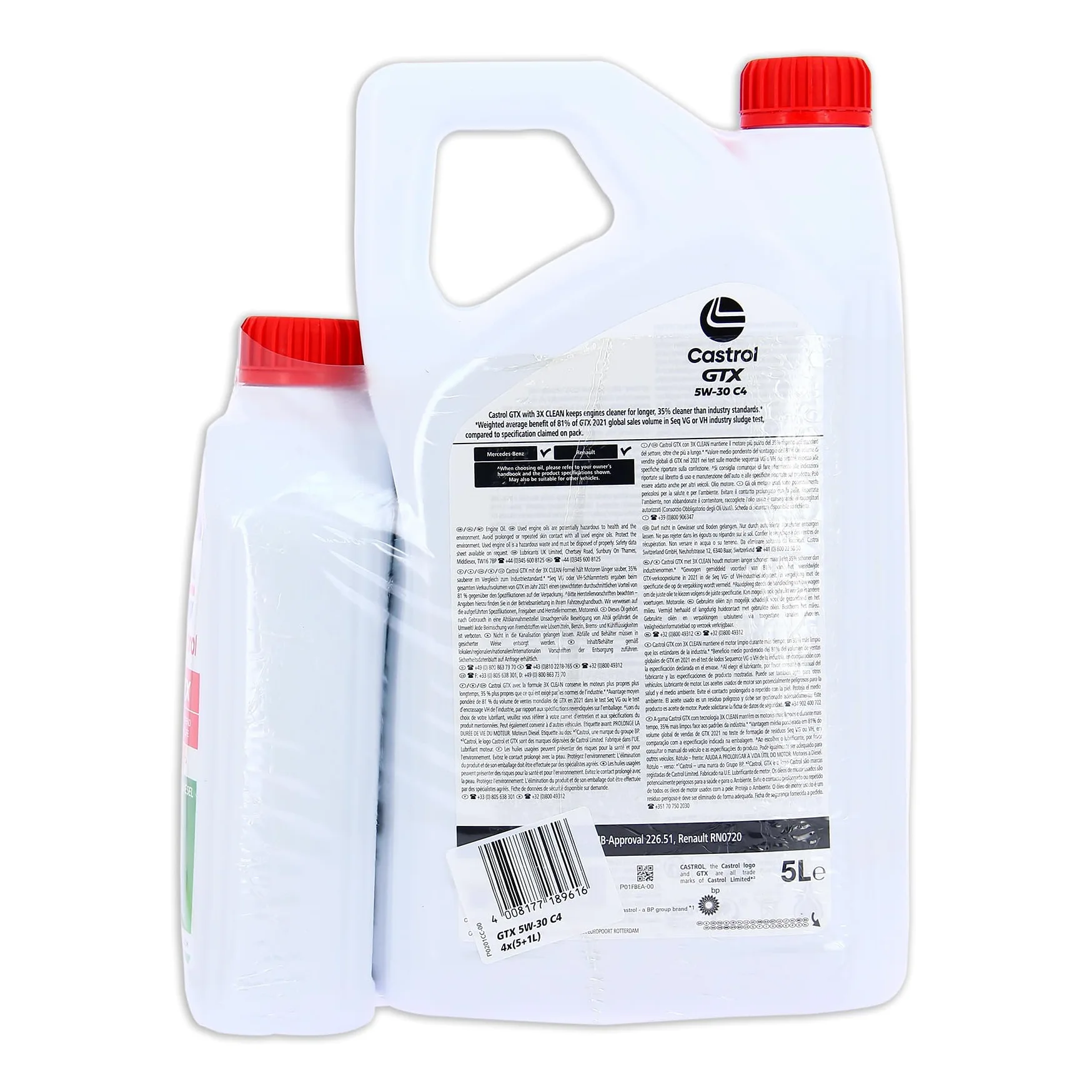 CASTROL GTX Aceite de Motor 5W-30 C4, pack de 5+1L, Homologación ACEA C4, Ayuda a prolongar la vida útil del motor