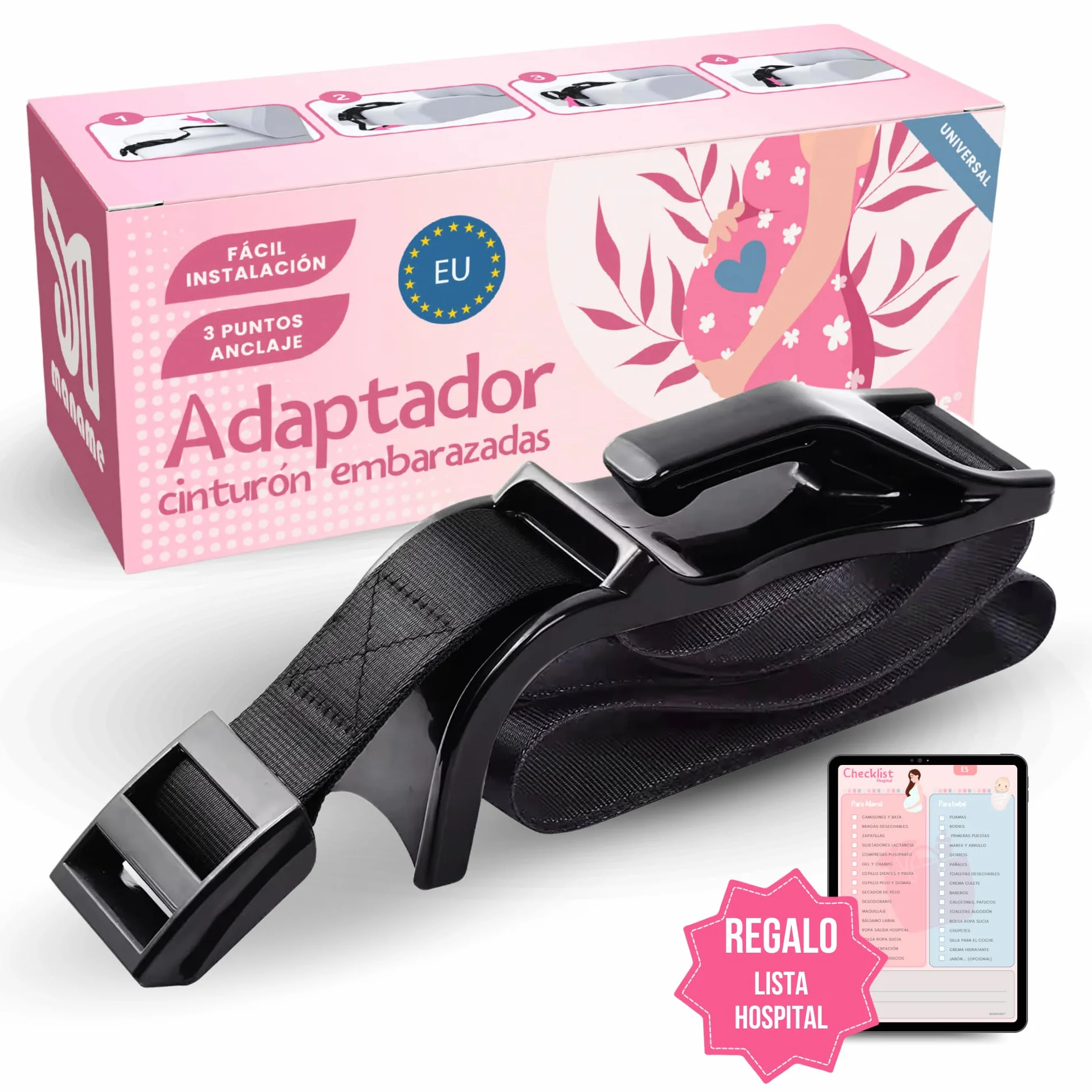 Adaptador Cinturon De Seguridad Para Embarazada. Ajustador Homologado Para Maternidad, Protege A Tu Bebe En El Coche De Impactos, Presiones. Anclaje Premama Embarazo.