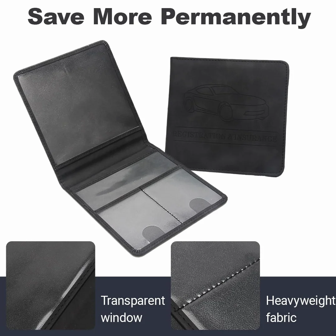 Porta Documentos para Coche – 1 unidad, Funda Compacta de cuero sintético para Registro del Vehículo, Ideal como Porta Documentos de Coche (Negro)