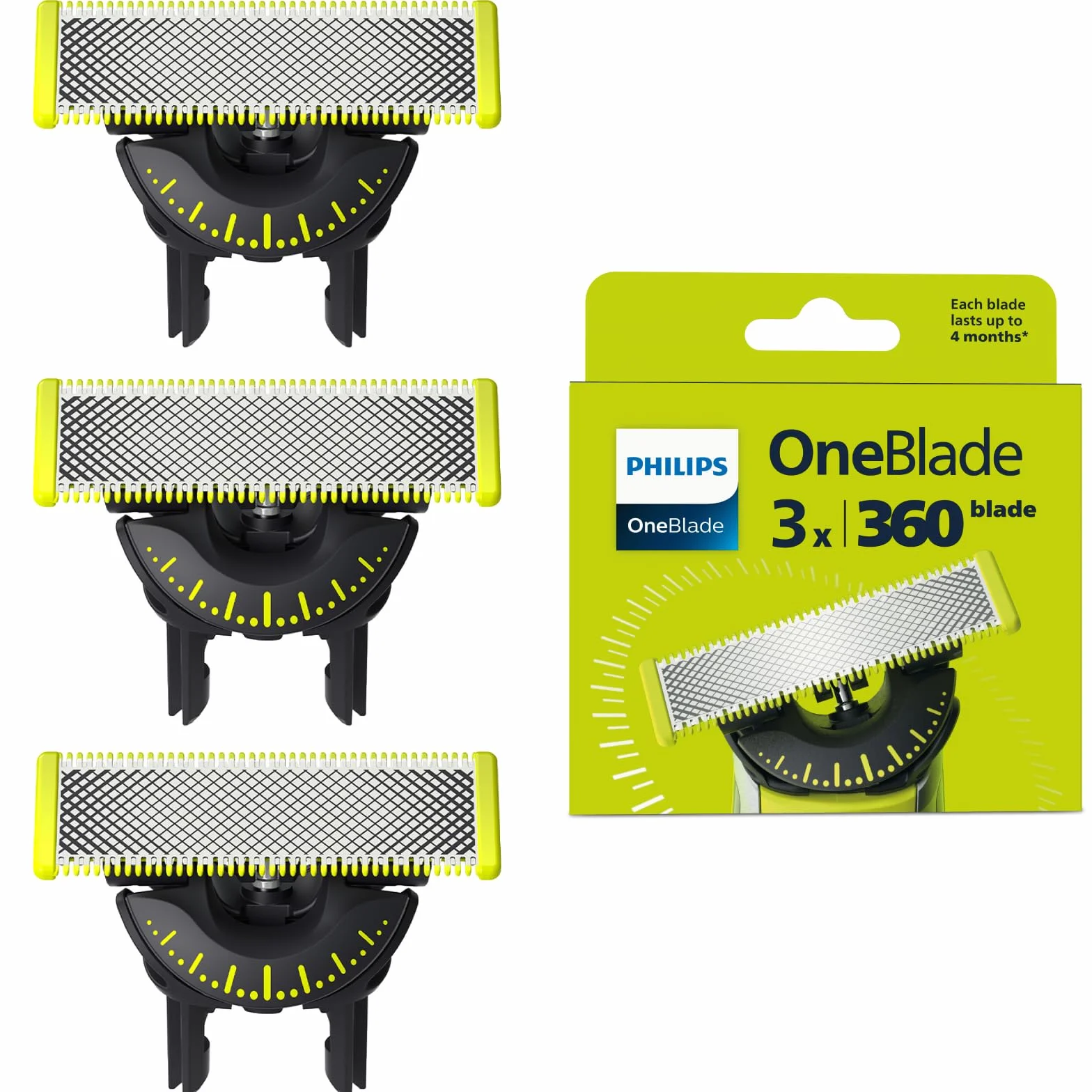 Philips OneBlade Original 360 cuchillas, compatibles con todos los mangos OneBlade y Pro, 3 unidades (modelo QP430/60)