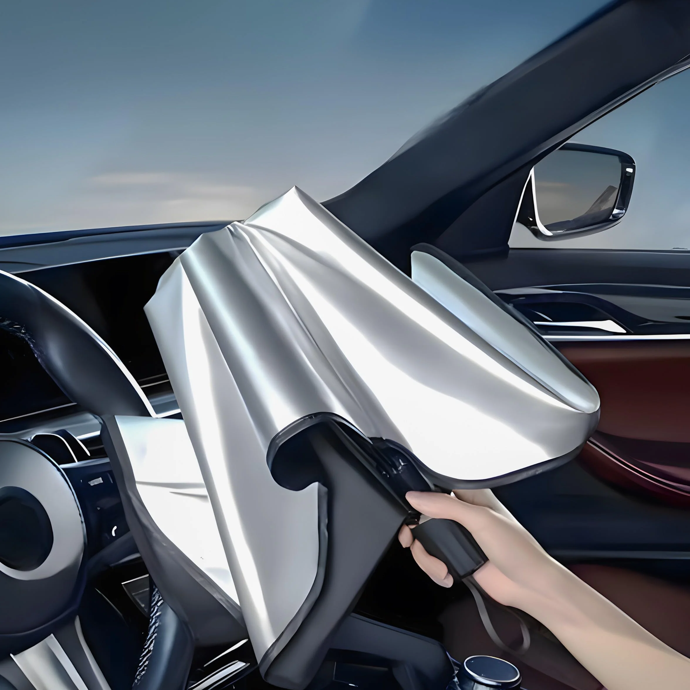 Retoo Parasol Coche 123x65 Cm, Parasol Plegable para Parabrisas, Protección Solar UV, Mango Flexible, Sombrilla Coche Delantera Universal para Interior