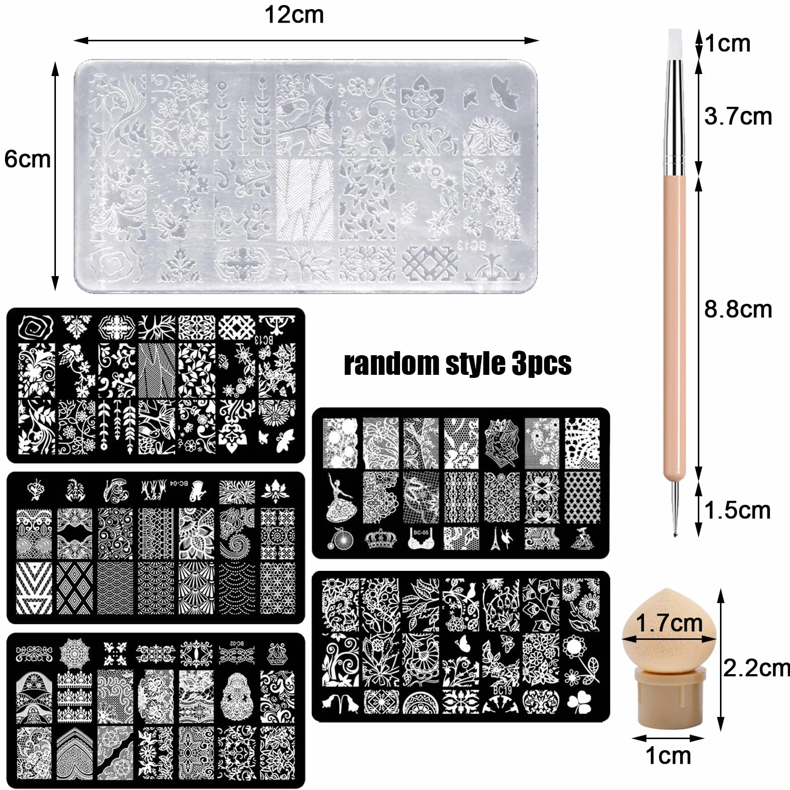 Nail Art Stamper 9 Pcs Placas Estampacion Uñas Nail Stamping Kit Sellos De Silicona Transparente