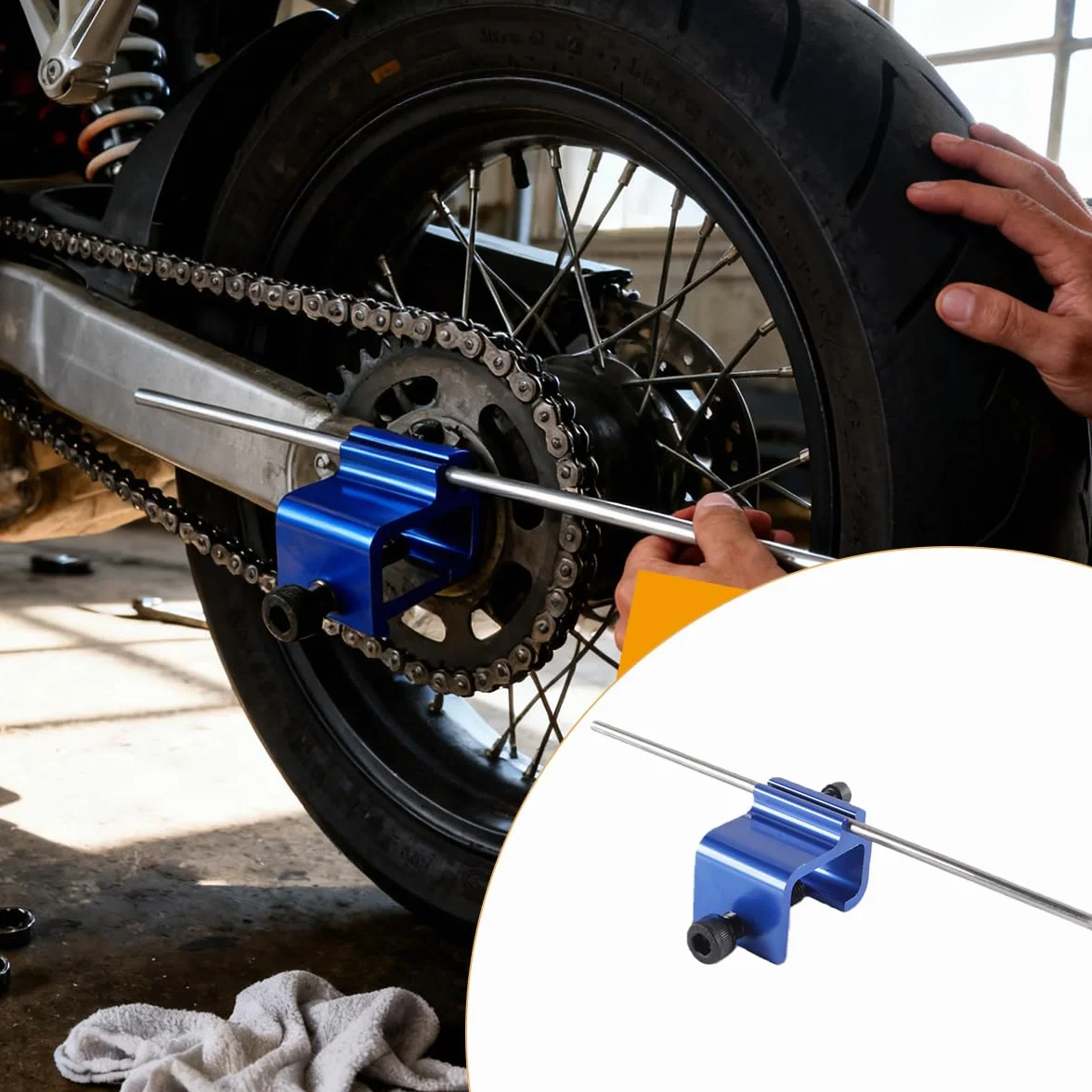 Ausi Herramienta de alineación de cadena adecuada para motocicletas ATV Herramienta de alineación rápida y precisa Azul