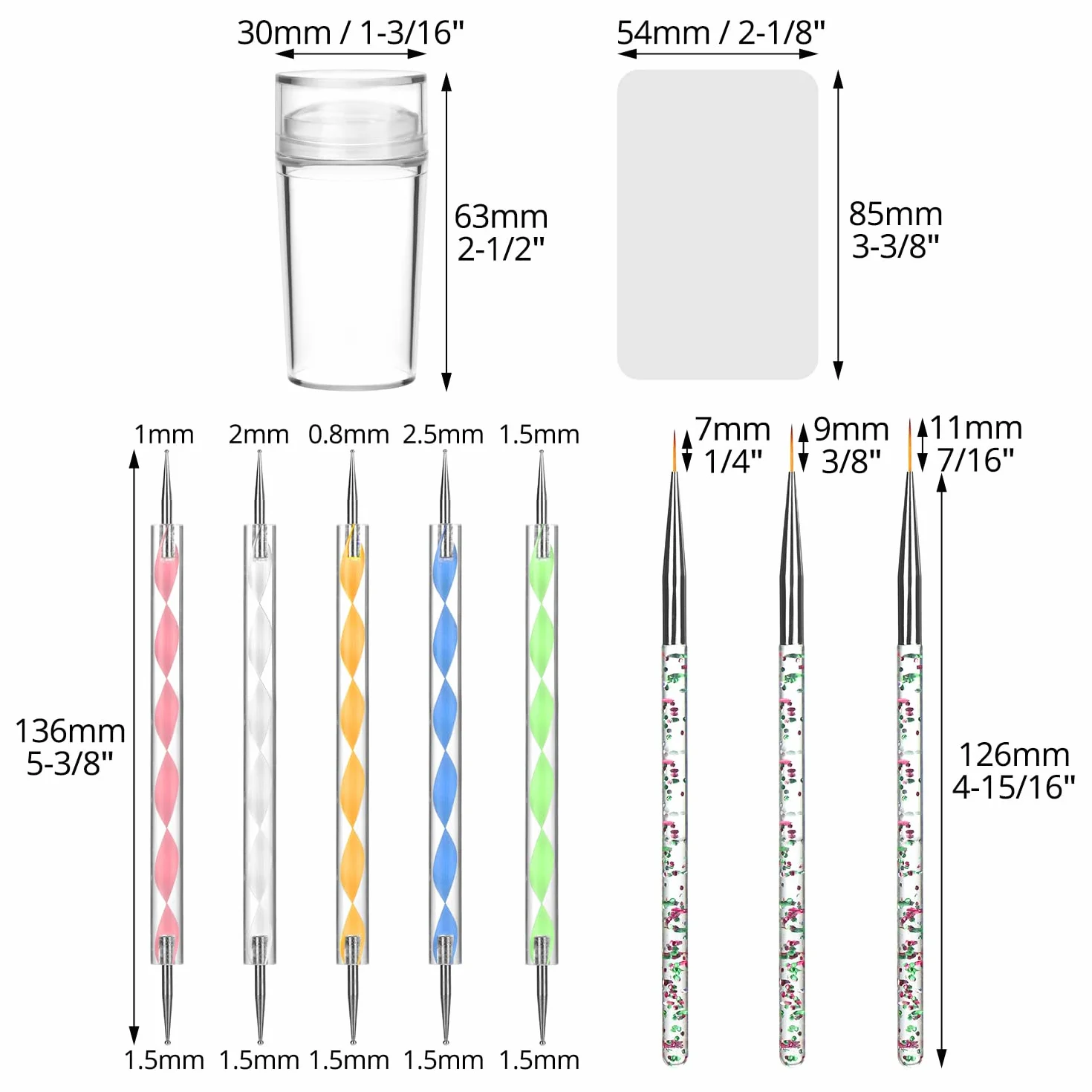 QWORK Juego de sellos para uñas con raspador, 3 pinceles, 5 rotuladores de doble cara