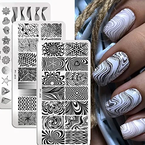 Mwoot Nail Art Stamping Plates 3 pcs Geometry Lines for Salon Home