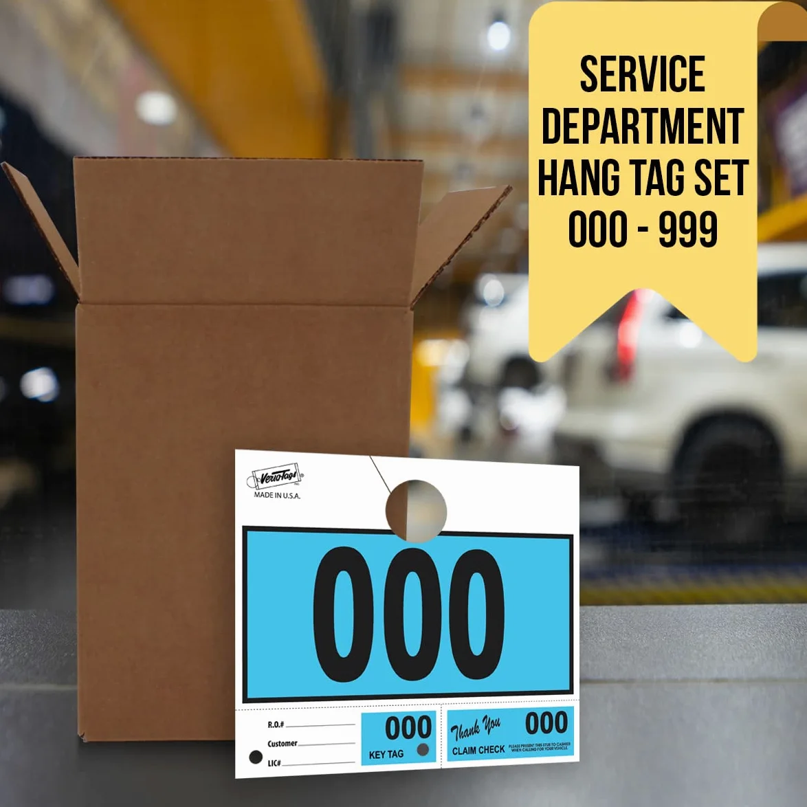 1000 etiquetas colgantes de servicio de concesionario de automóviles taller de reparación de 3 piezas llavero - azul (000-999)