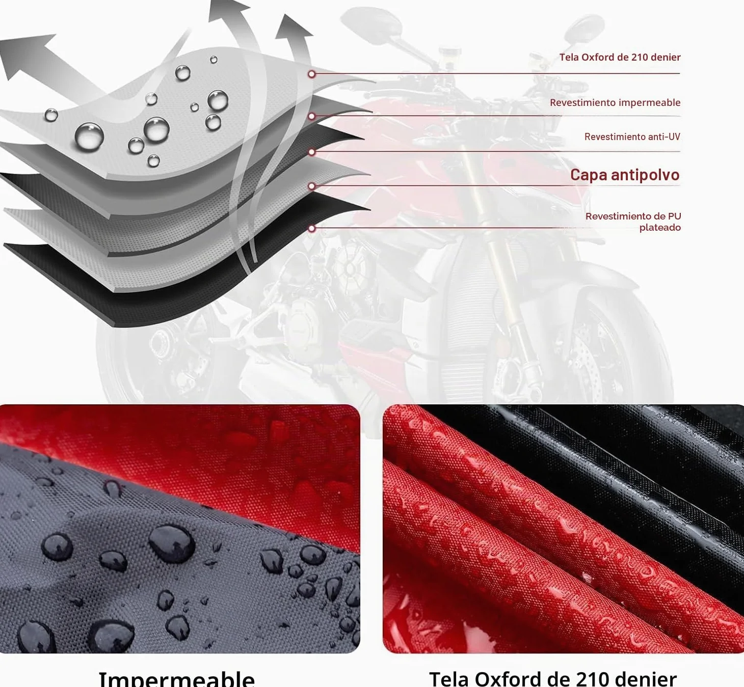 NEVERLAND Funda para Moto Curbe Moto 210D Oxford Funda de Moto Impermeable Cubierta Protectora con Banda Reflectante a Prueba de Sol Lluvia Polvo Viento Nieve 220 * 95 * 110 CM