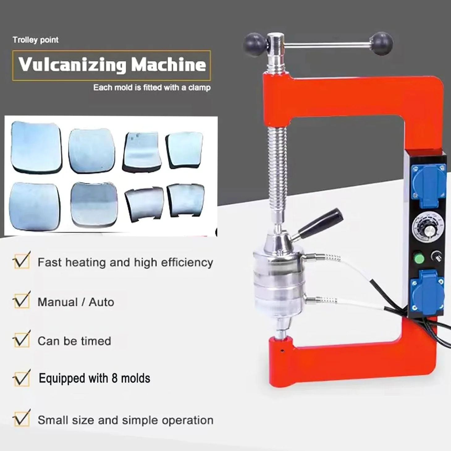 Máquina de reparación de neumáticos, sistema de vulcanización automática al vacío de 500 W con 8 moldes, esparcidor de neumáticos y kit de herramientas de calefacción para reparación de camiones