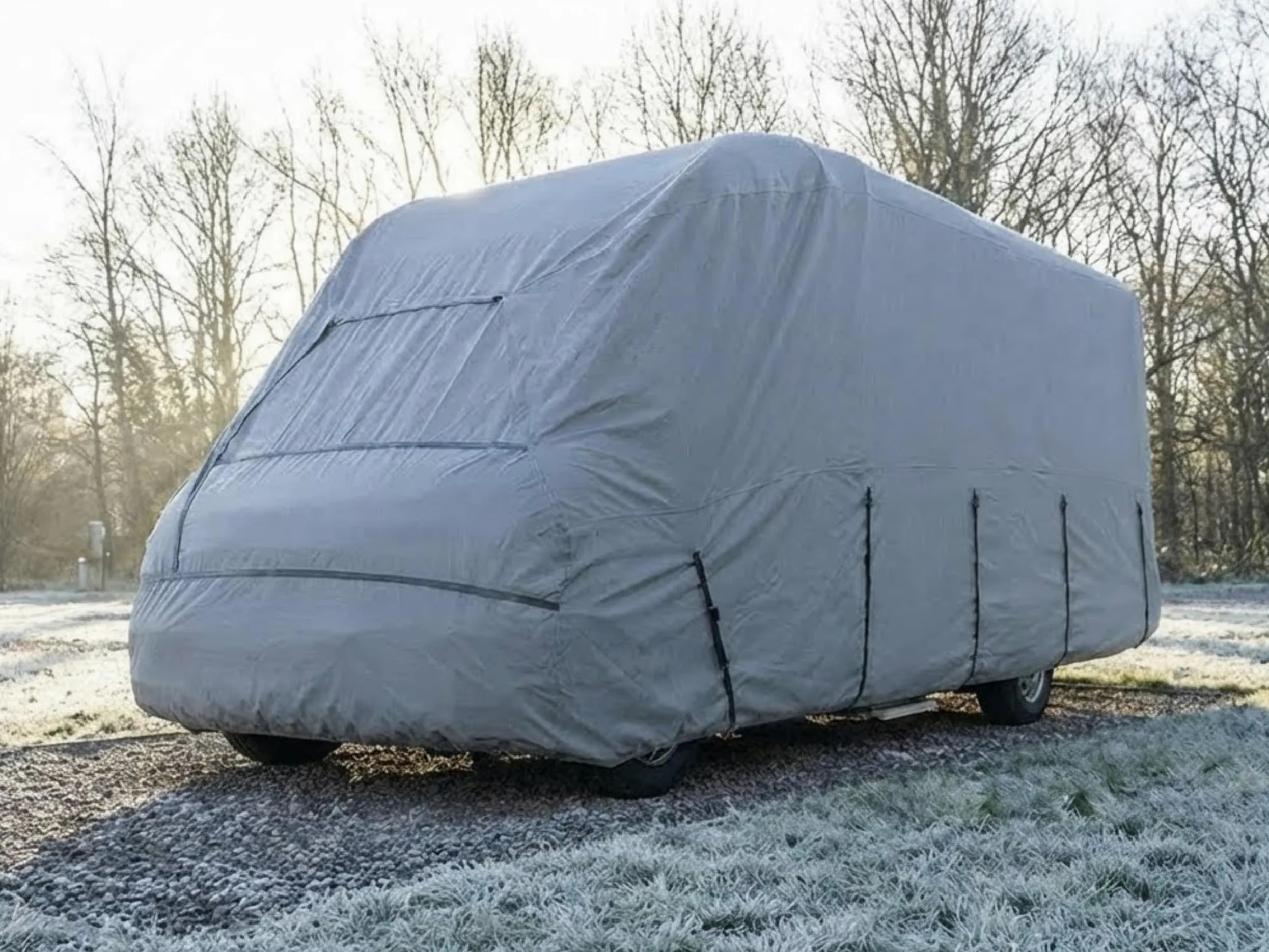 Deiwo Funda protectora para autocaravana, tamaño S-XXL, 570-750 cm, 3 capas, 160 g/m², transpirable (S (235 x 570 x 270))