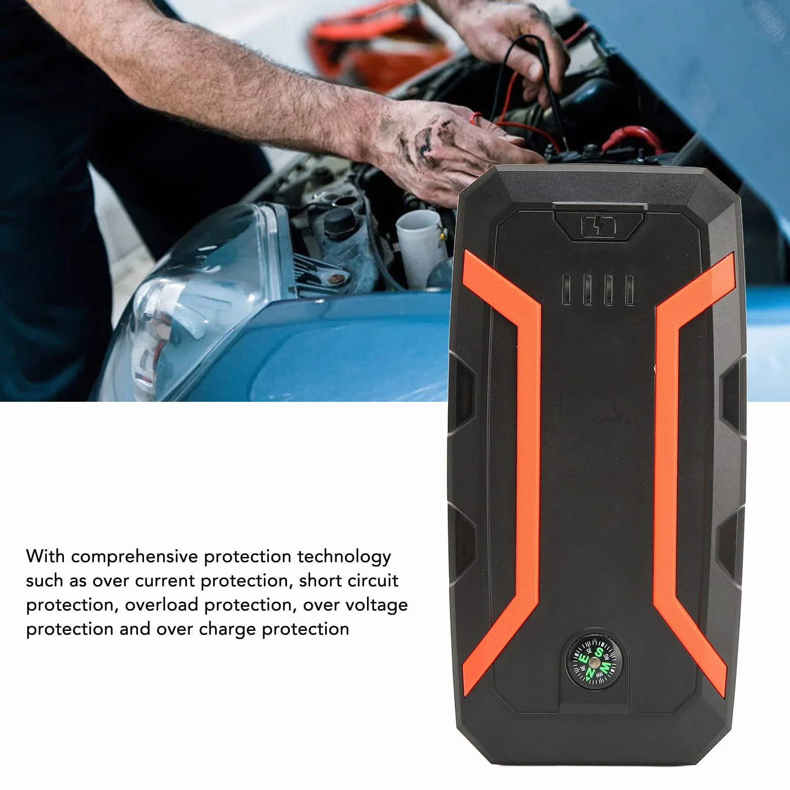 PUSOKEI Arrancador de Coche, 1500A Pico 12000mAh Arrancador de batería de Coche portátil para hasta 7.2L Motores de Gasolina o 5.5L,12V Auto Booster de batería con luz LED,IP66 Impermeable
