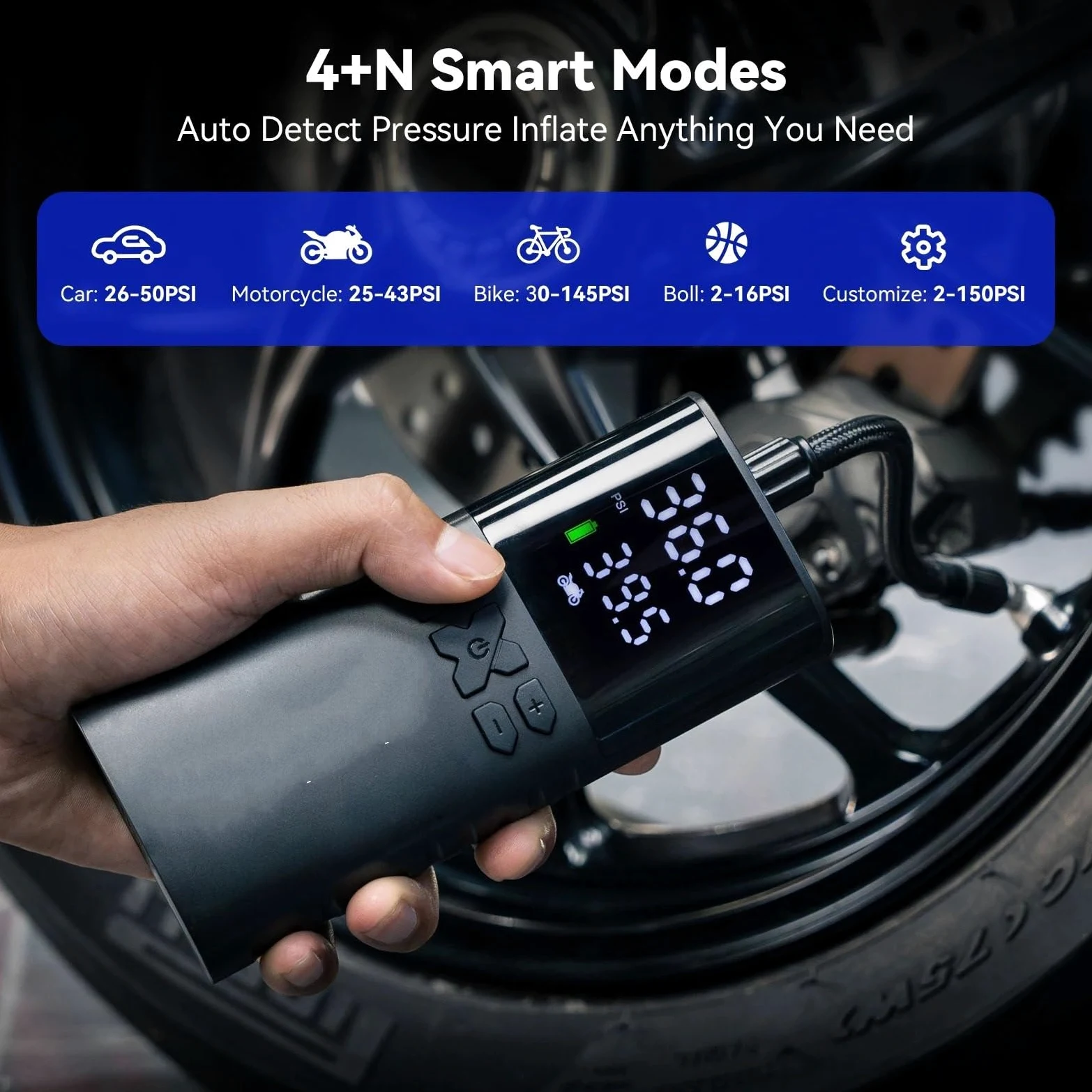Inflador Ruedas Coche Bomba de Aire de 4000mAh para Motocicletas, Inflador de neumáticos para Bicicleta y Barco con LED Digital y presión preestablecida Compresores de Aire portátiles