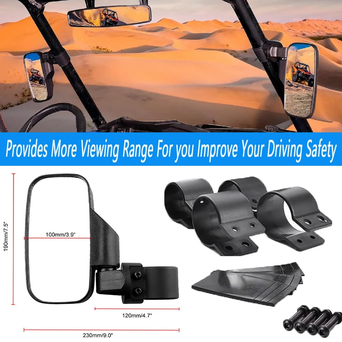 Espejo retrovisor UTV for Segway Fugleman UT10 2021 2022 2023 2024 2025 2026, espejo lado a ajustable plegable con vidrio resistente a roturas, se adapta a jaula antivuelco de 1.75-2 pulgadas(A)