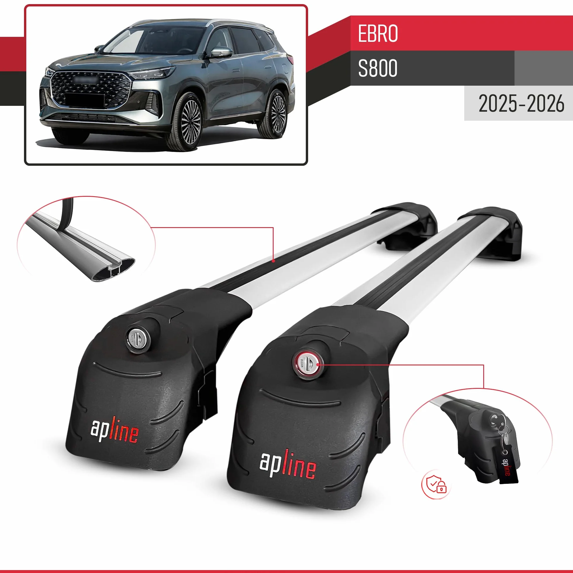 Compatible con Ebro S800 2025-2026 Modelo Ace-2 Barra de Techo Auto Portaequipajes Barras Transversales Gris Aluminio 2 Barras