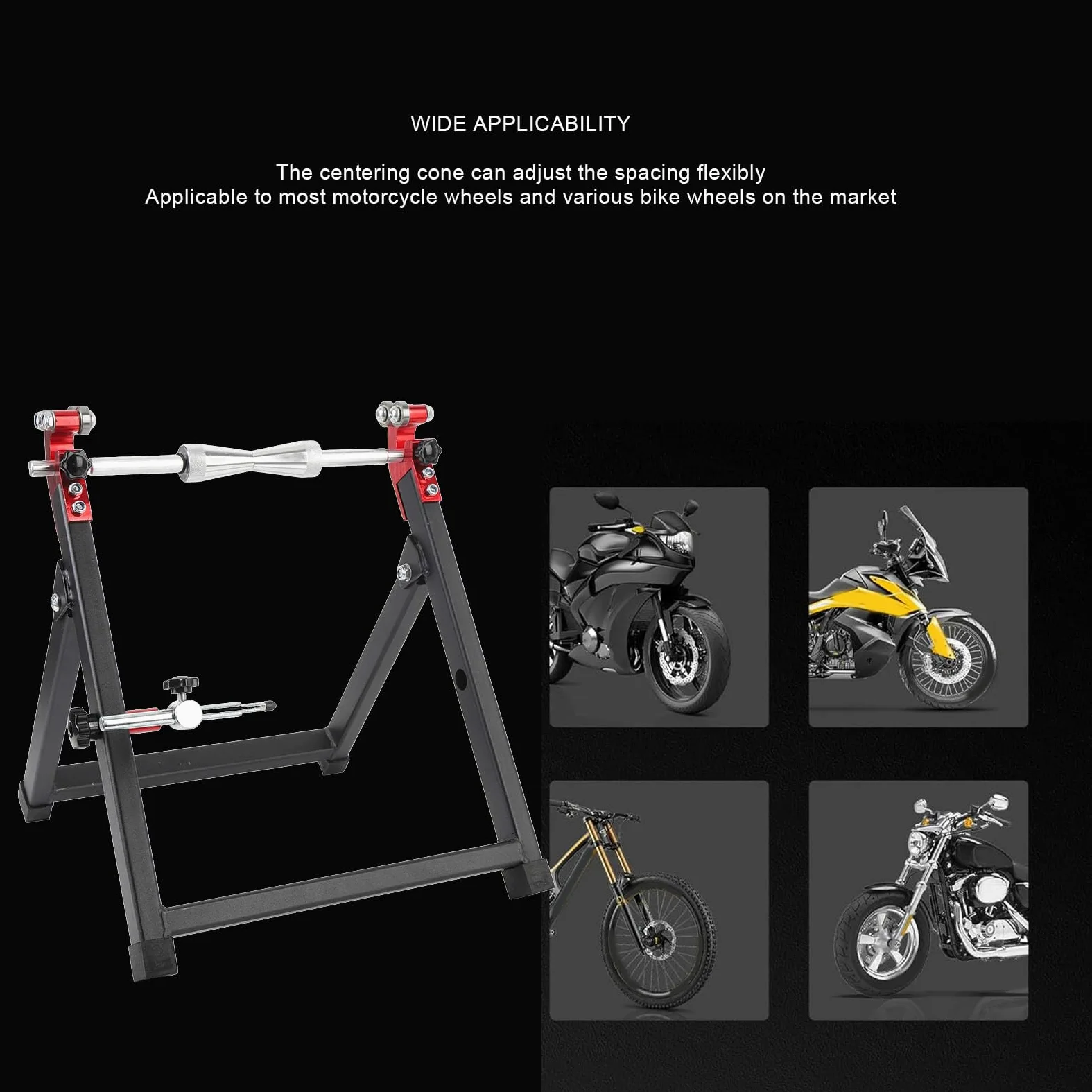 Cuifati Soporte para Equilibrador de Ruedas para Ruedas de Moto de Cross, Conos de Centrado Ajustables de Acero y Aluminio de Alta Resistencia, Equilibrador de Neumáticos Plegable Portátil para