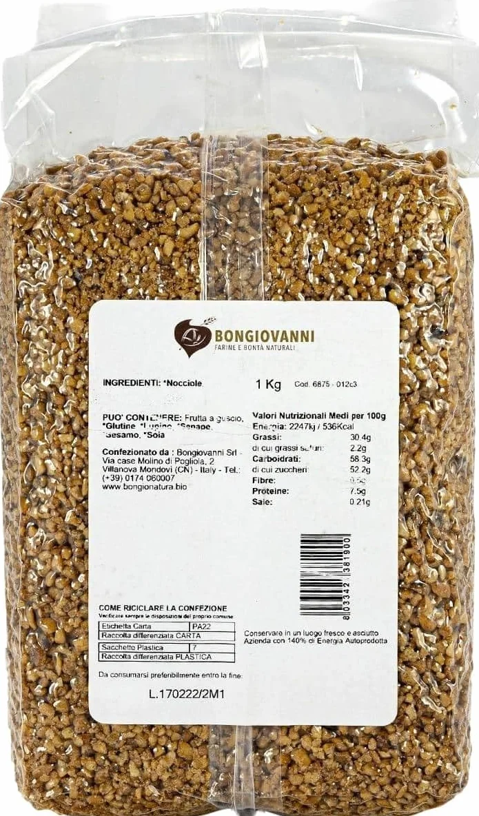 BONGIOVANNI FARINE E BONTA' NATURALI Praliné de avellanas en granos 1kg