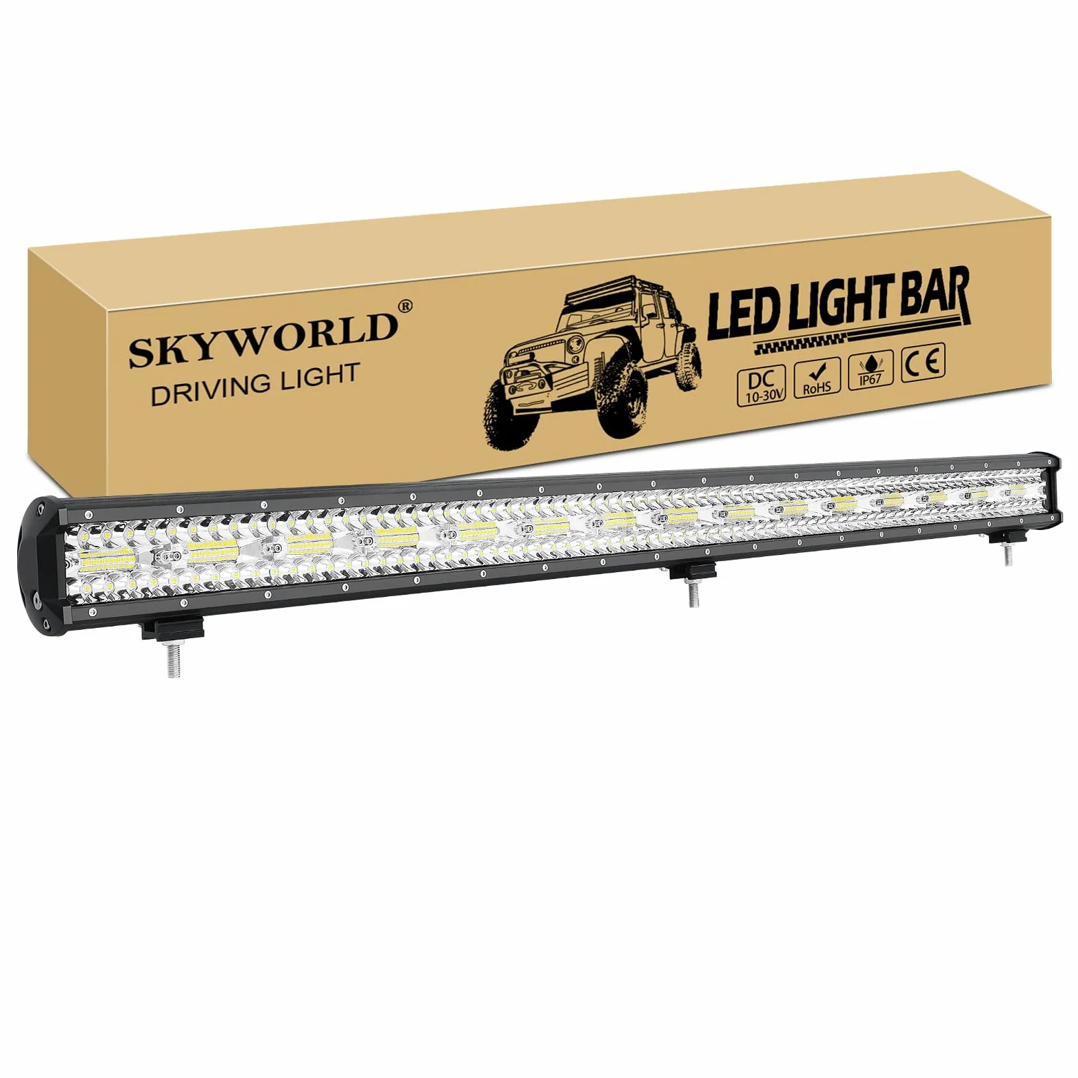 SKYWORLD 8D Barra de luz LED, 42 pulgadas 107 cm 900W barra luces led coche largo alcance 12v 24v Impermeable para off road camión ATV todoterreno 4x4 vehículos, 6000K lámpara de conducción