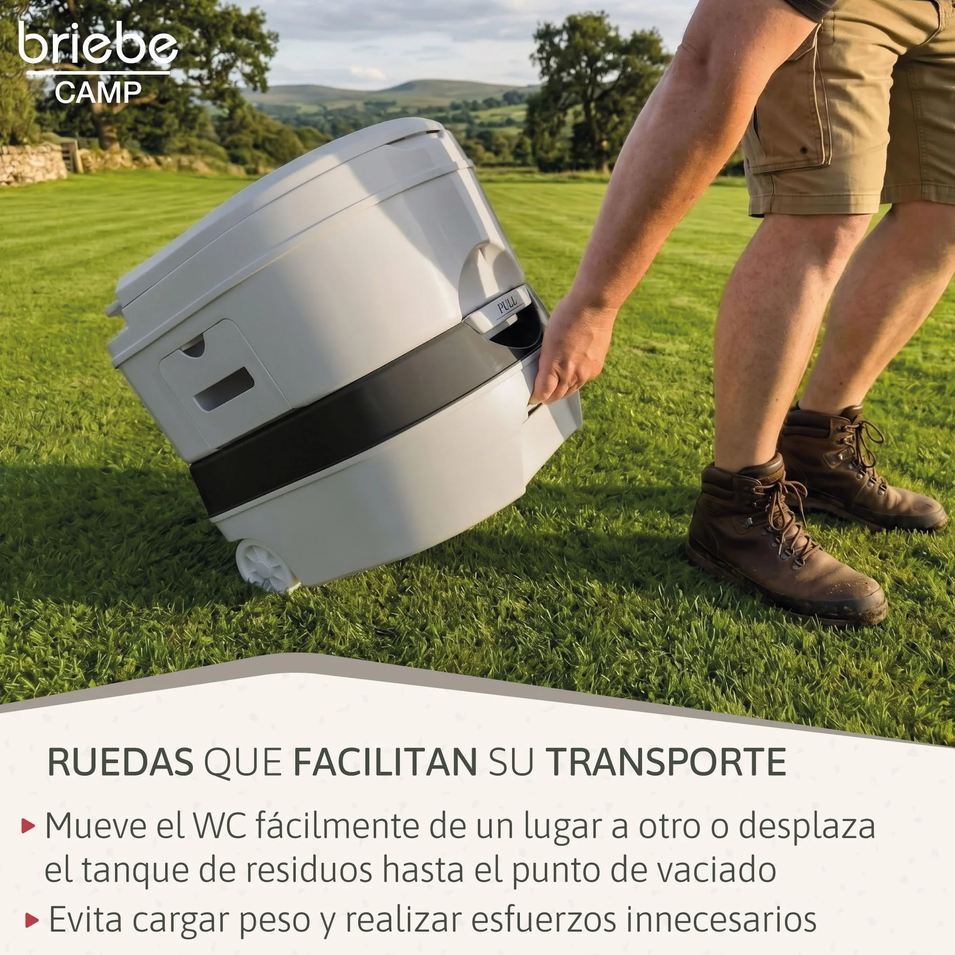 briebe Camp WC Inodoro Portátil Químico con Ruedas Adultos Potty 24L Camping, Camper, Auto Caravana, Water con Cisterna Descarga Agua 20L, Válvula Drenaje sin Fugas, Fácil Limpiar y Vaciar WC1196G