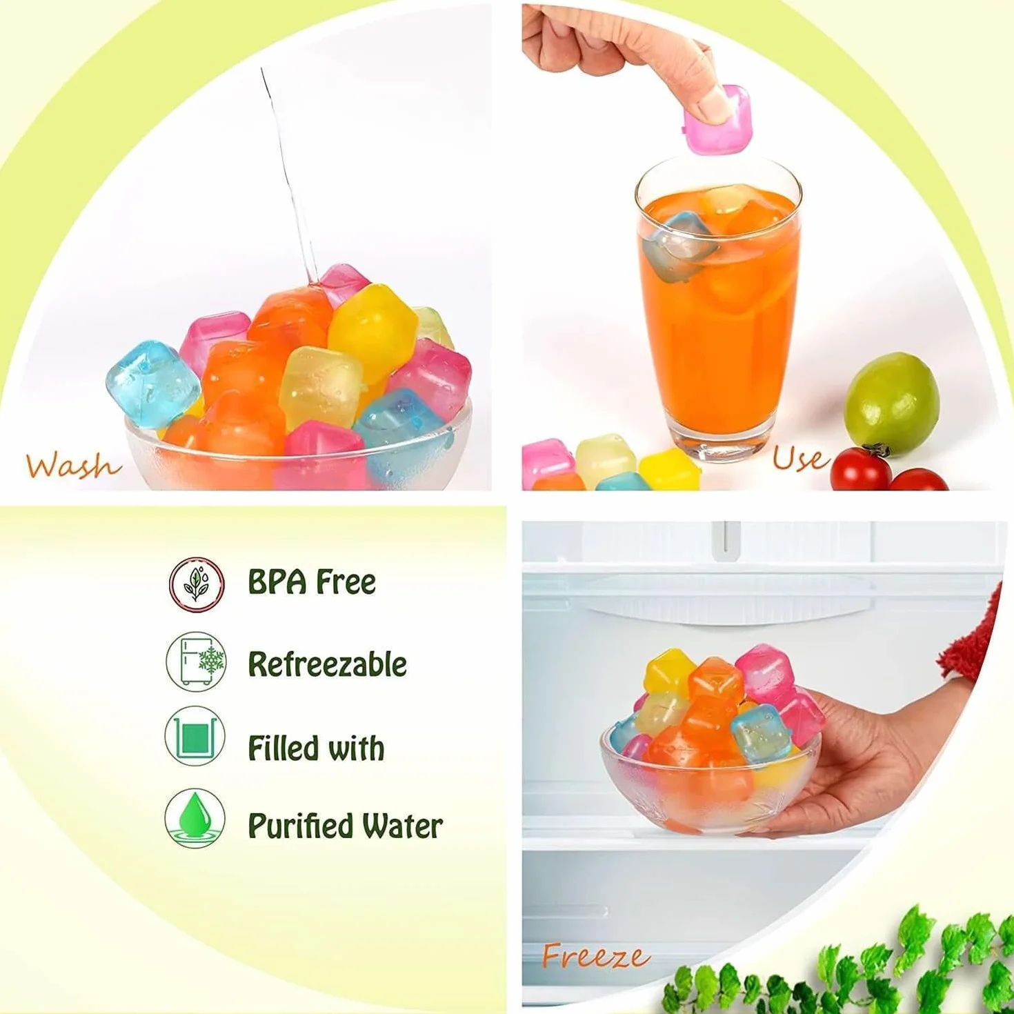 Cubitos de hielo reutilizables sin BPA, juego de 20 piezas de colores, ecológicos para bebidas y cócteles