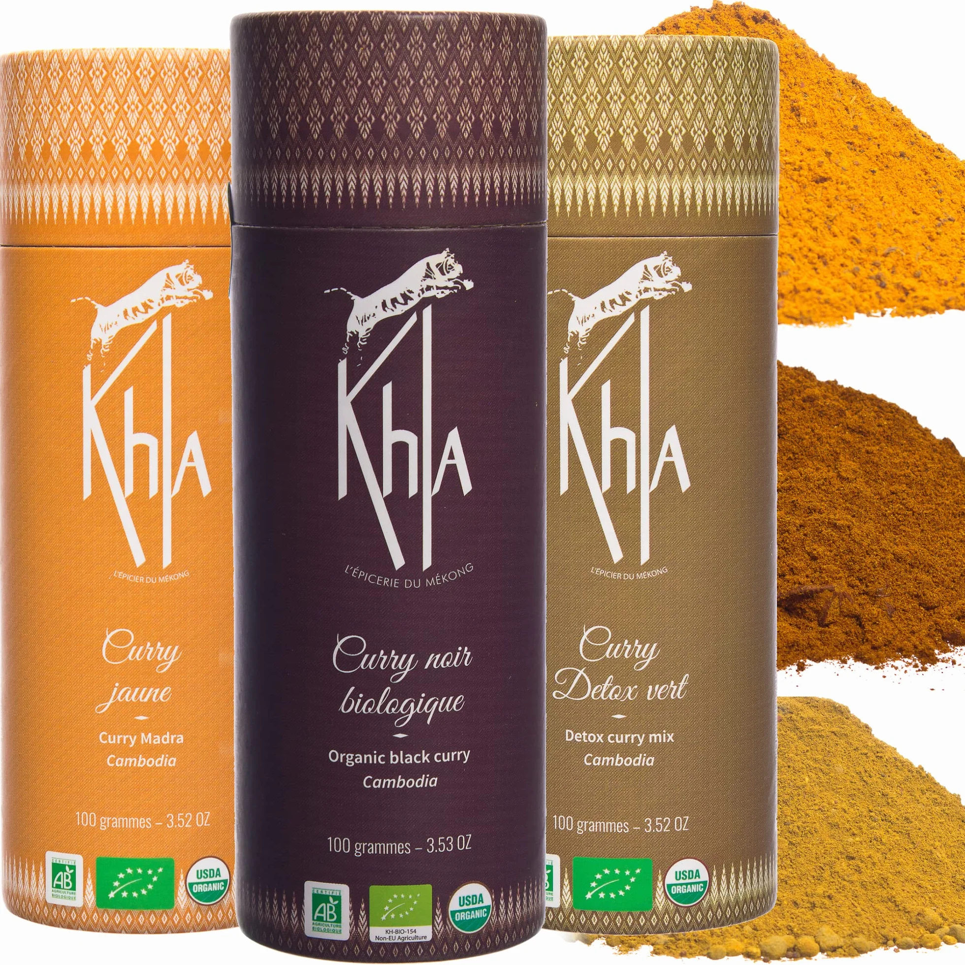 Trio de curry ecológico: curry verde, amarillo y negro - Cajas 3 x 100g