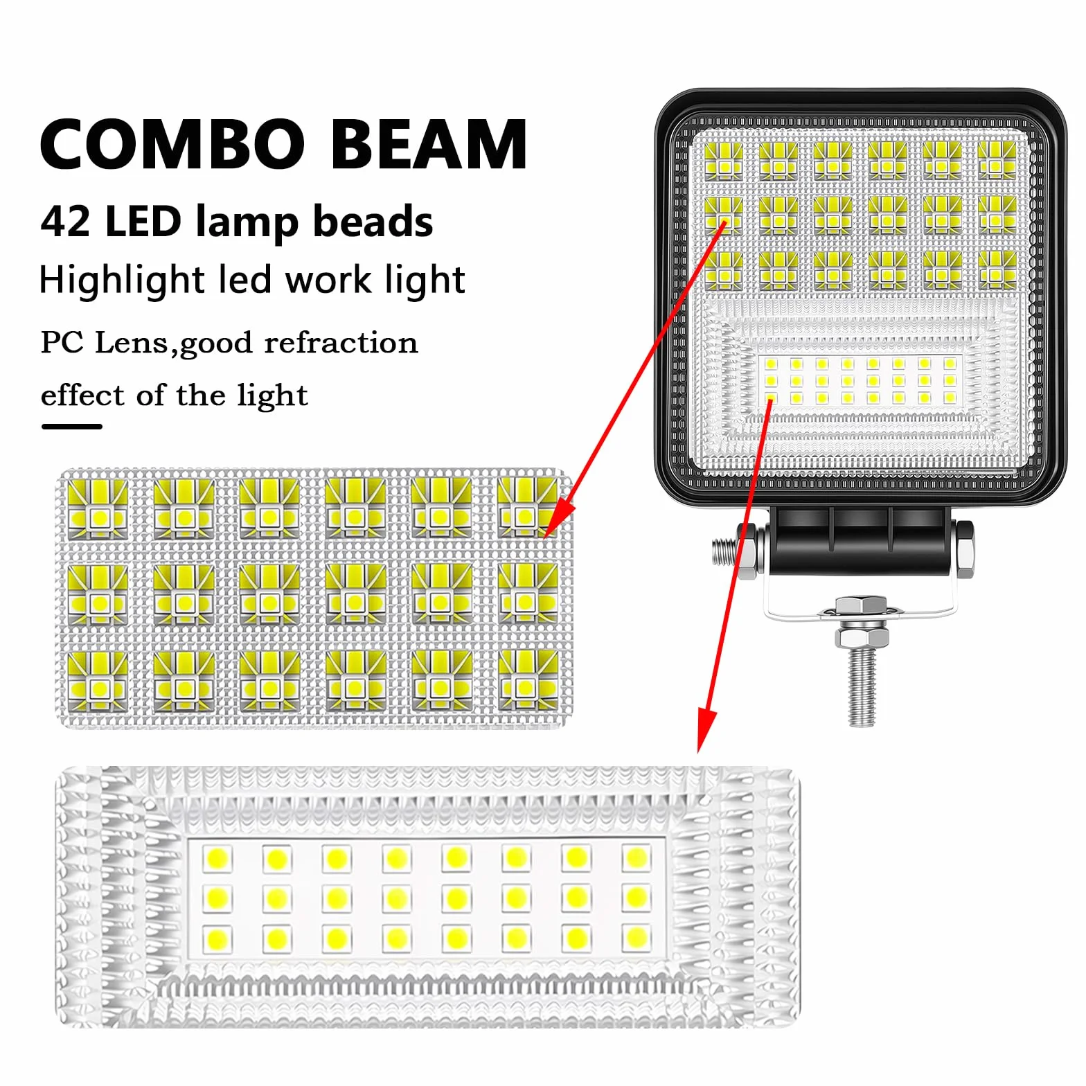 RIGIDON 10 Pcs Faro de trabajo rectangular, 4 pulgadas 126W, Spot Flood Combo lámpara trabajo led para off road camión coche ATV SUV 4x4 Tractor, Faros trabajo led 12v 24v Spotlights faros antiniebla