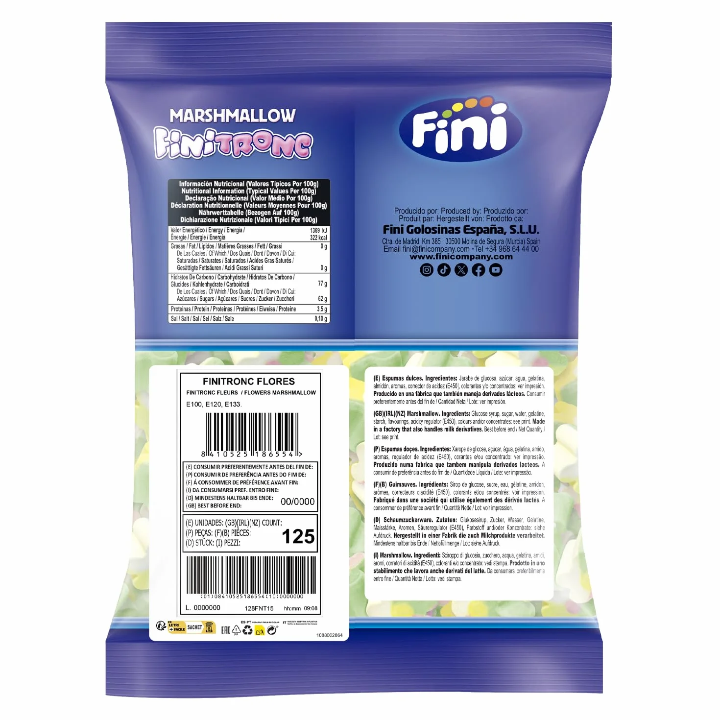 Fini Tronc Marshmallow Flores Nubes Golosina Dulces 125 Uds para Eventos, Cumpleaños, Halloween