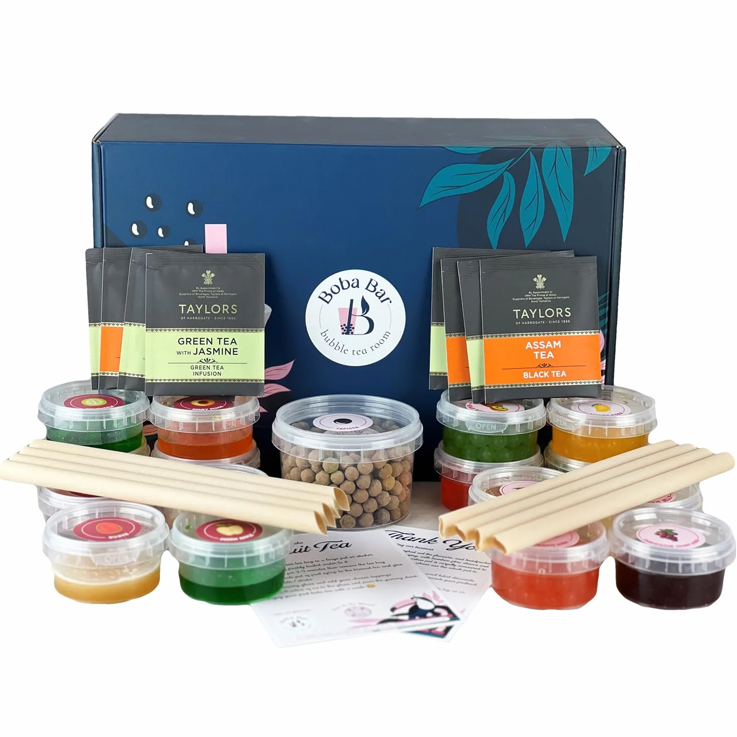 Fruit Fantasy Kit de té de burbujas de frutas 8 sabores Boba Jelly perlas de tapioca 8 porciones Bolsas de té verde y Assam