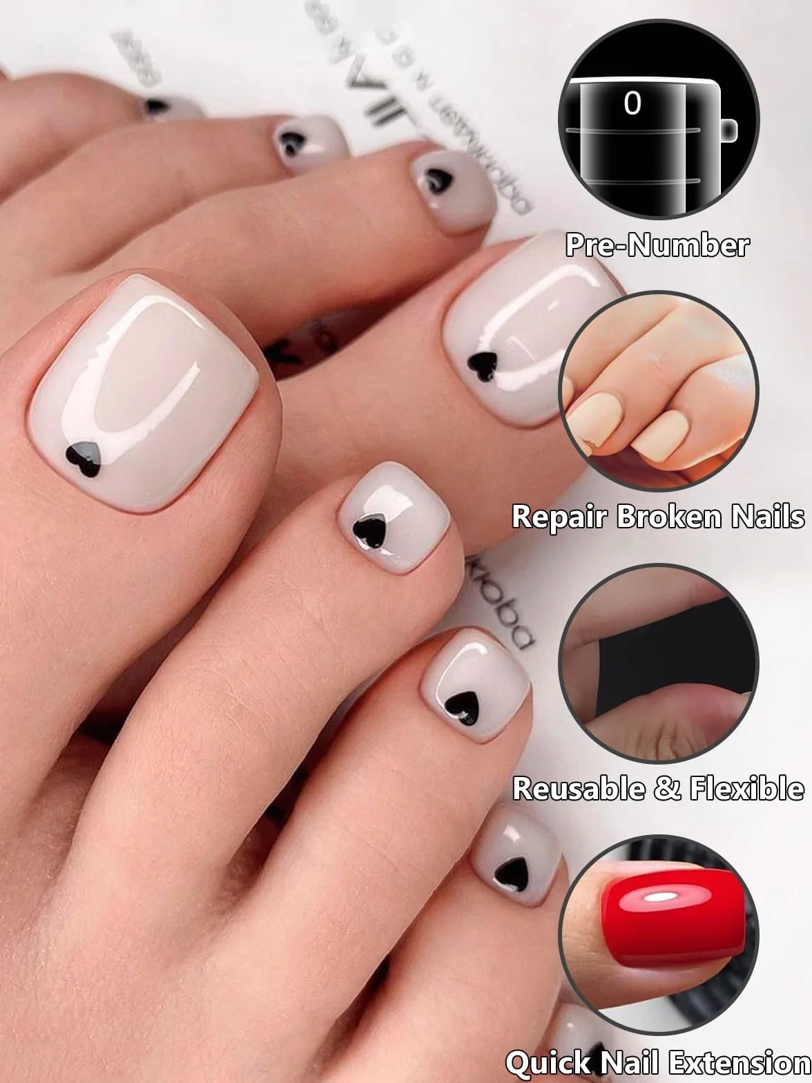 TOROKOM 120PCS Formas para Gel Poly de Uñas de los Pies, Extensiones para Pedicura, Molde Reutilizable