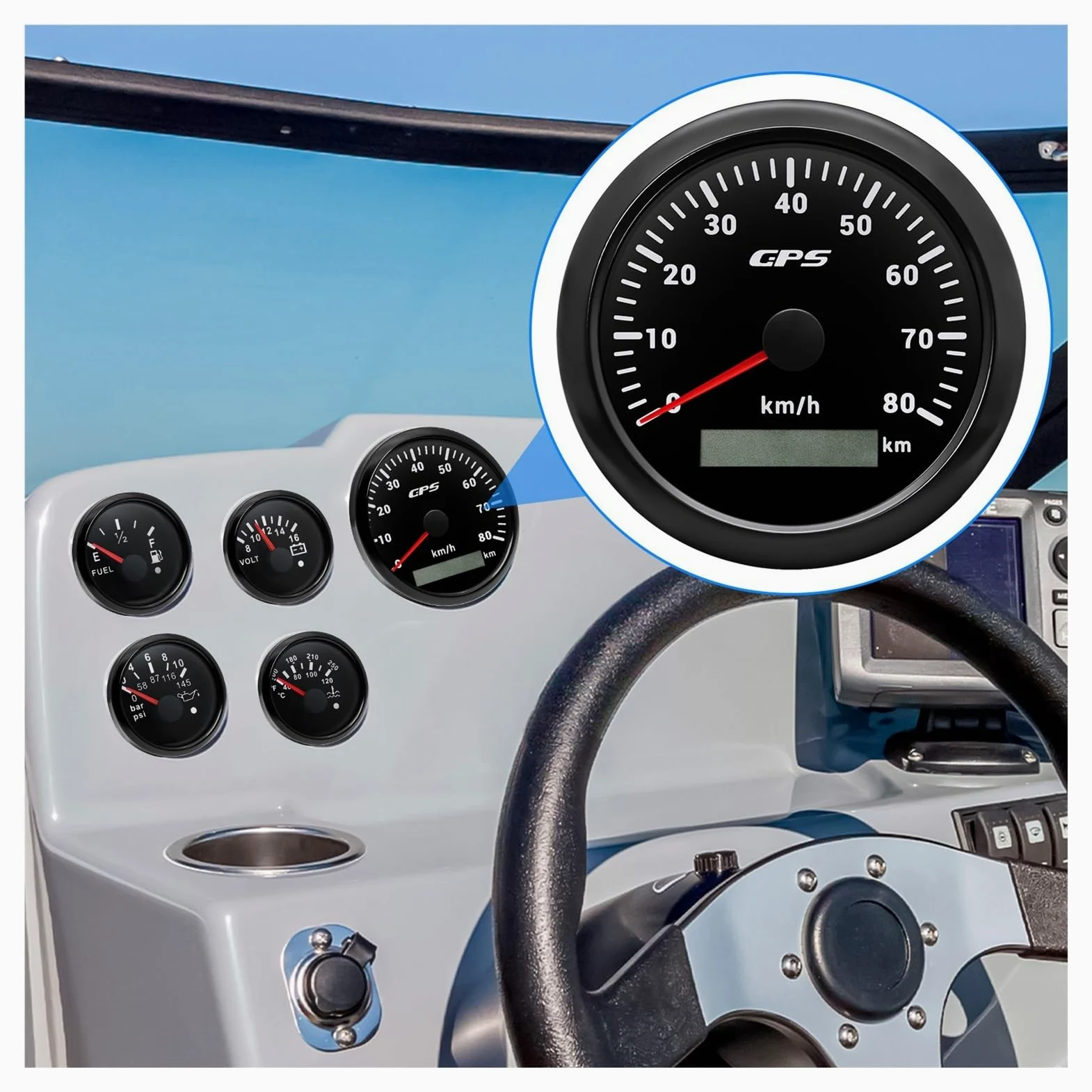Velocímetro Digital para motocicleta, barco, coche, camión, 9-32 | Velocímetro GPS de 7 colores, 30/60/80/120/200 km/h, 85 mm, con antena GPS para motocicleta, barco, coche, camión, 9-32 V