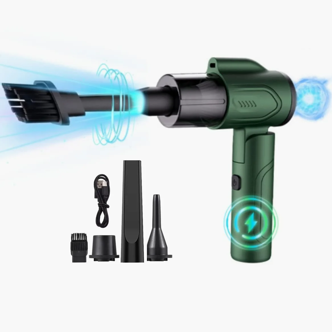 Aspirador inalámbrico para automóvil 3 en 1 Soplador de polvo de mano Soplador de aire Bomba de inflado multifuncional Soporte 90 ° Plegable para el interior del automóvil de la oficina en el hogar