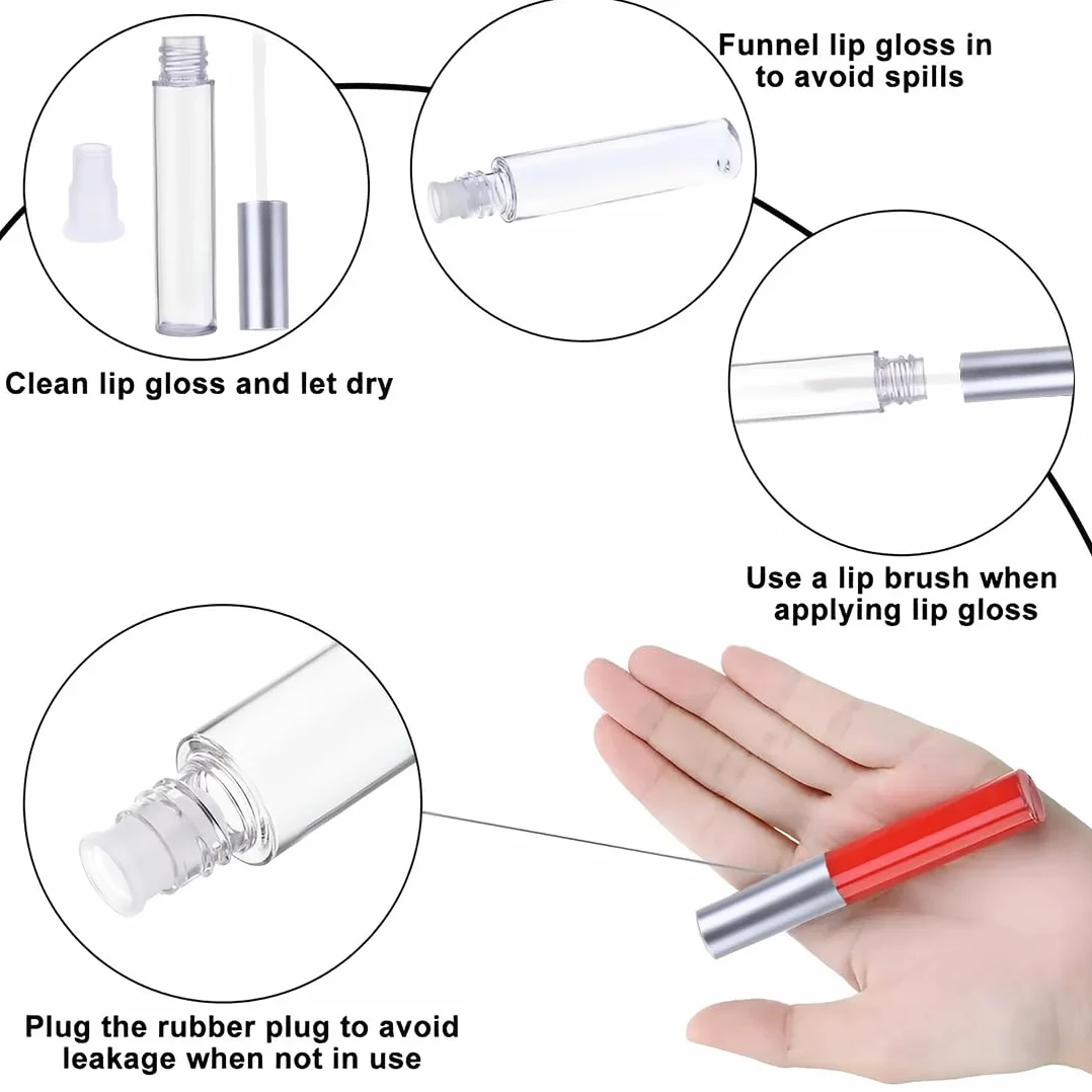Mascara Recargable Botella Vacía con Cepillo y Contenedor 10ml Plata (5 Unidades)
