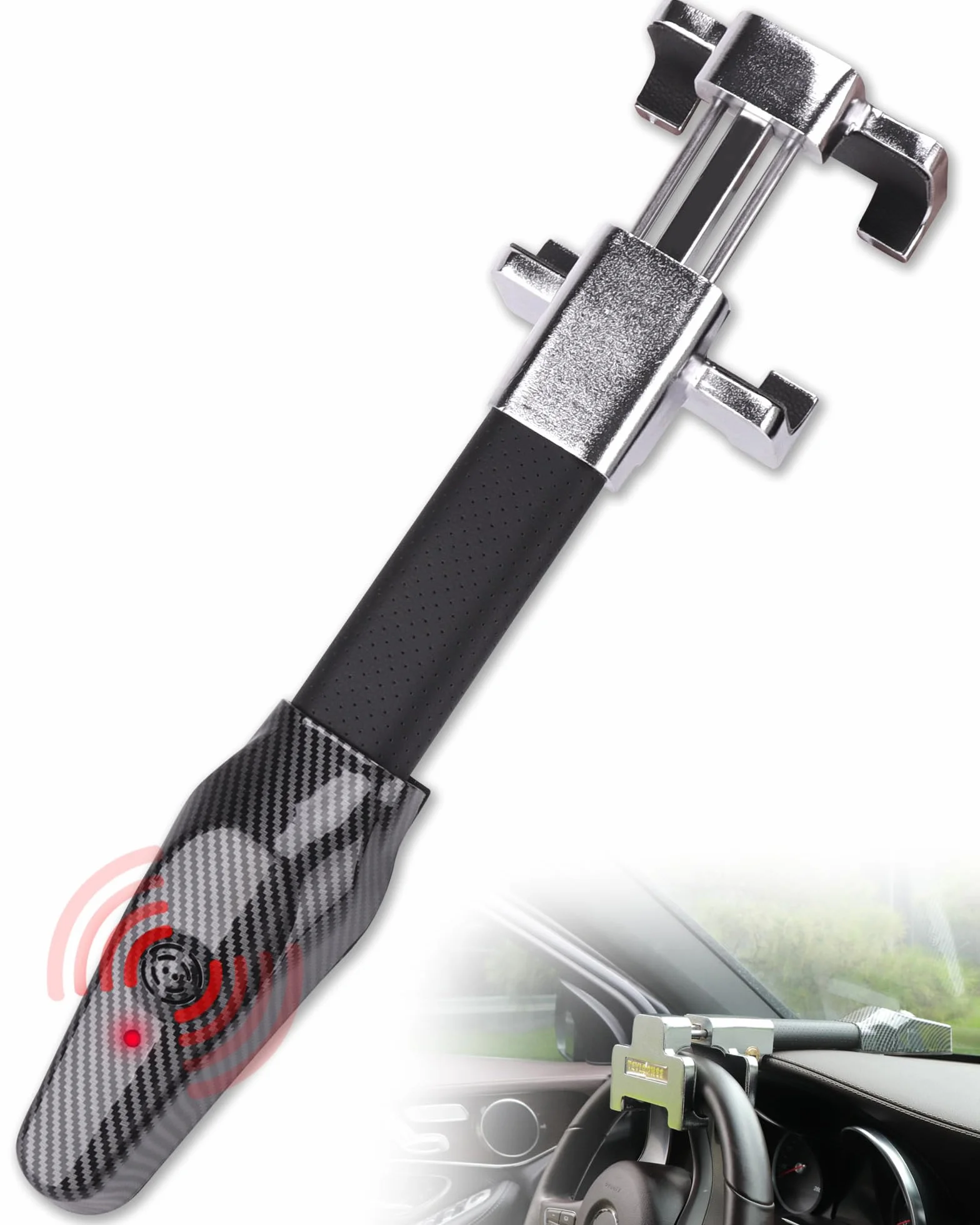 Tevlaphee Antirrobo Coche con Alarma, 120dB, Antirrobo Coche Volante, Barra Antirrobo Coche, Ajuste Universal