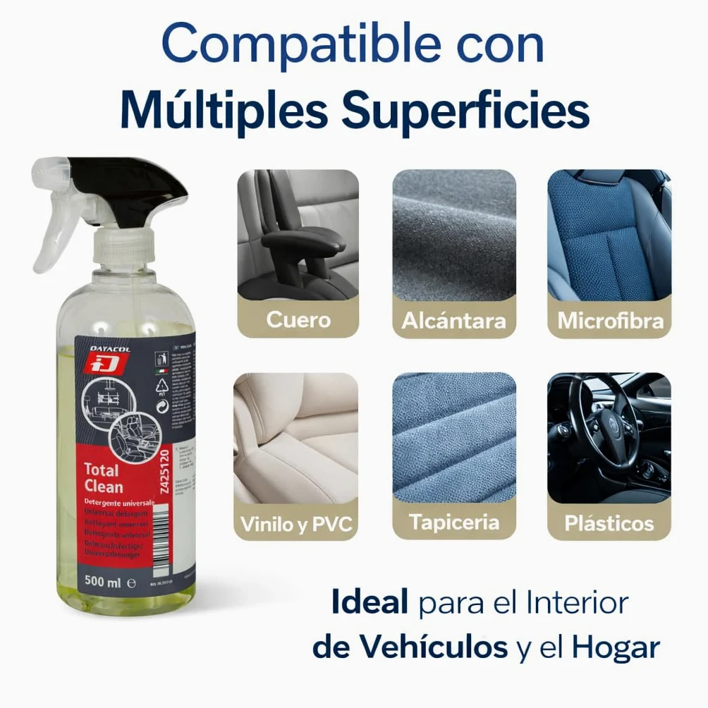 Datacol Total Clean – Limpiador Universal Interior 500 ml | Spray Multi-Superficies para Piel, Tejidos y Plásticos | Limpia tapiceria Poder de Limpieza Profesional | Listo para Usar (4)