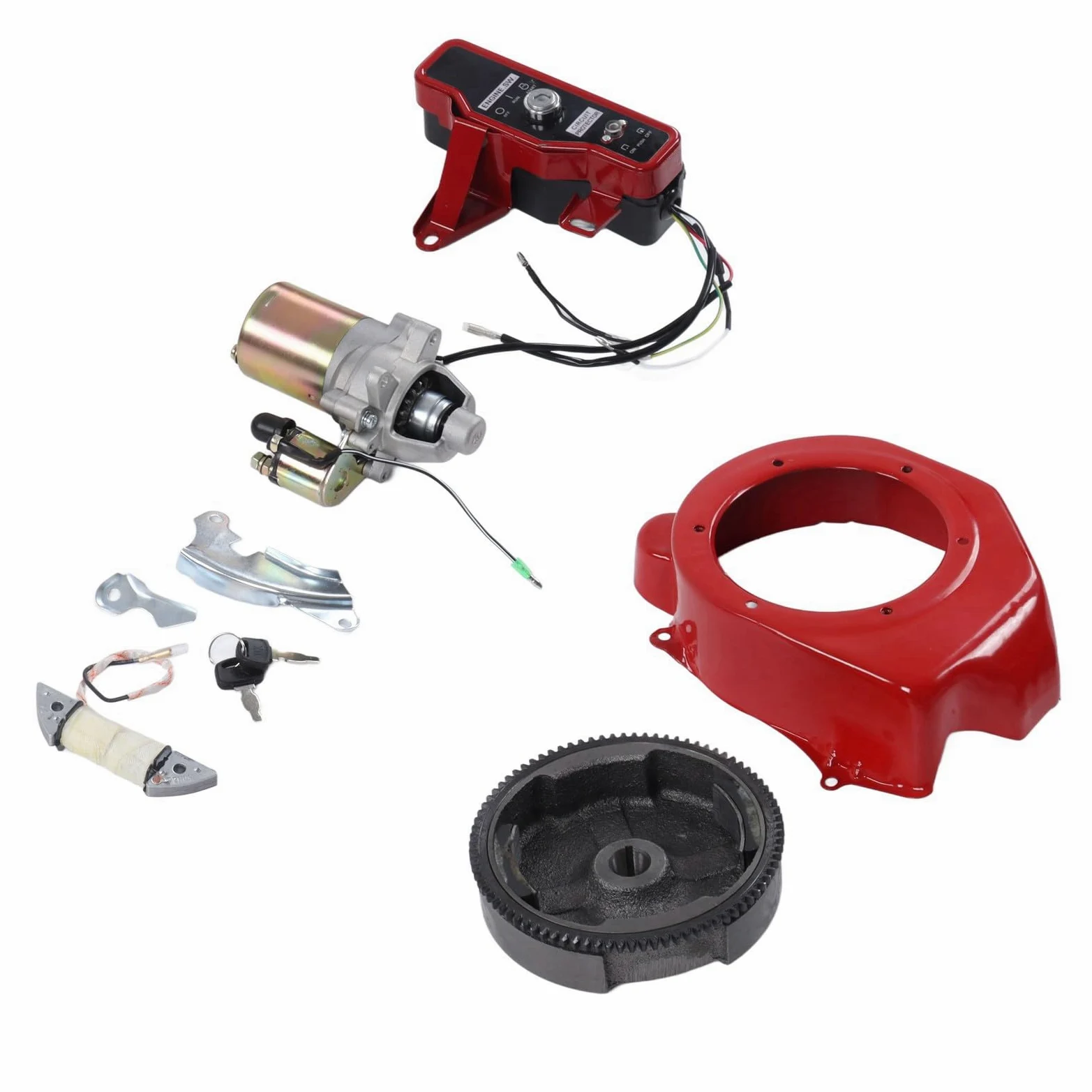 Cocoarm Kit de Arranque Eléctrico Kit de Motor de Arranque de Alambre de Cobre con Volante y Cubierta Grande para Generador de Gasolina 168F 170F 2KW 3KW Bomba de Agua Reparación de Motor